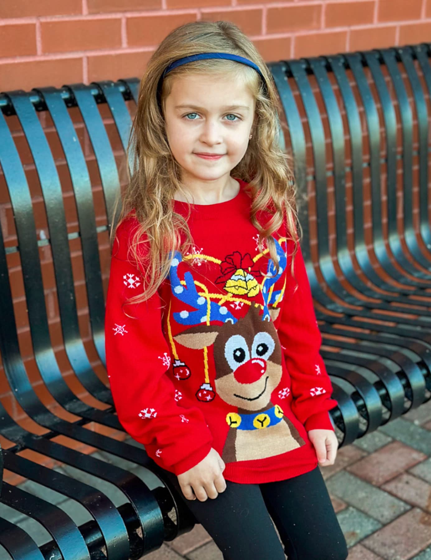 Kids4ever Pull de Noël Unisexe pour Enfants Pull en Tricot Renne Rudolph Tricot Chaud à Manches Longues Col Ras du Cou Pull de Noël en Tricot Sweat Haut d'hiver pour Garçons Filles 7-13 Ans
