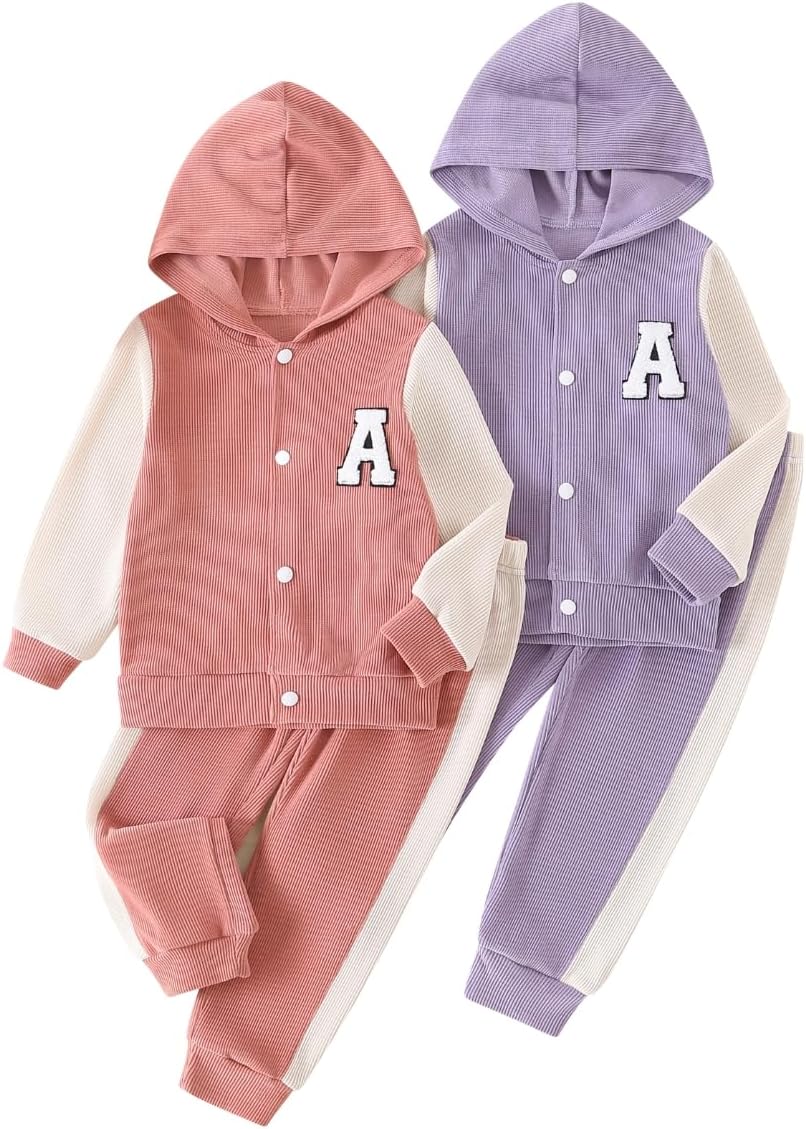 Girls 4 Pieces Sweatsuit Ribbed Tracksuit Hoodies Jacket Tops with Jogger Sweatpants Kids Casual Activewear