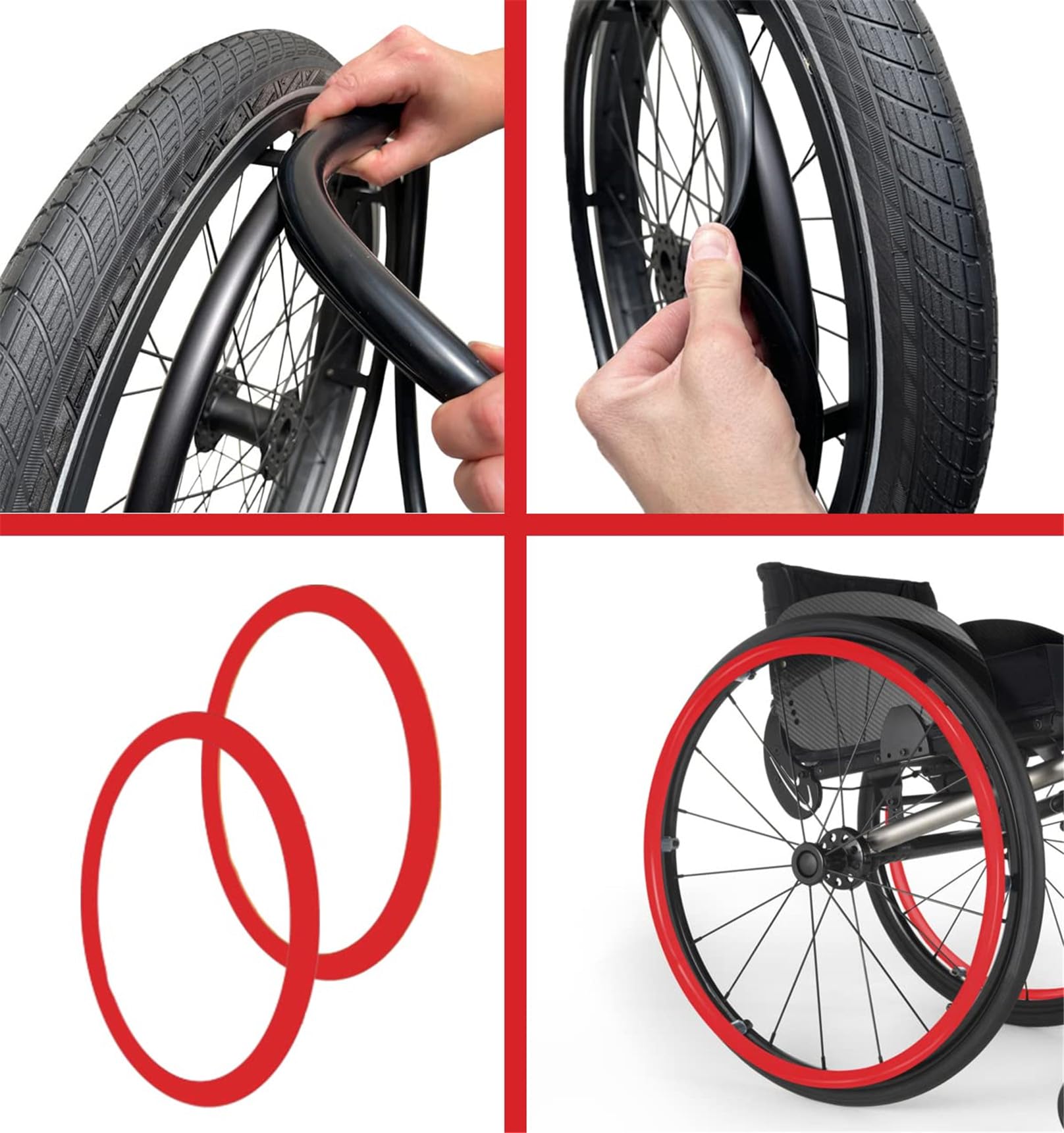 Copricerchi per Sedia a rotelle da 22/24 Pollici, copriruota Posteriore per Sedia a rotelle Sportiva, coprisedia Sportiva in Silicone, per Migliorare la Presa e la trazione (Rosso