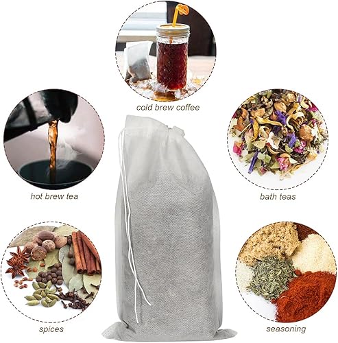 Miniatura 6 de 50 bolsas de infusión fría que no ensucian, bolsas de filtro de café desechables de 6 x 10 pulgadas, bolsas de malla fina con cordón para café