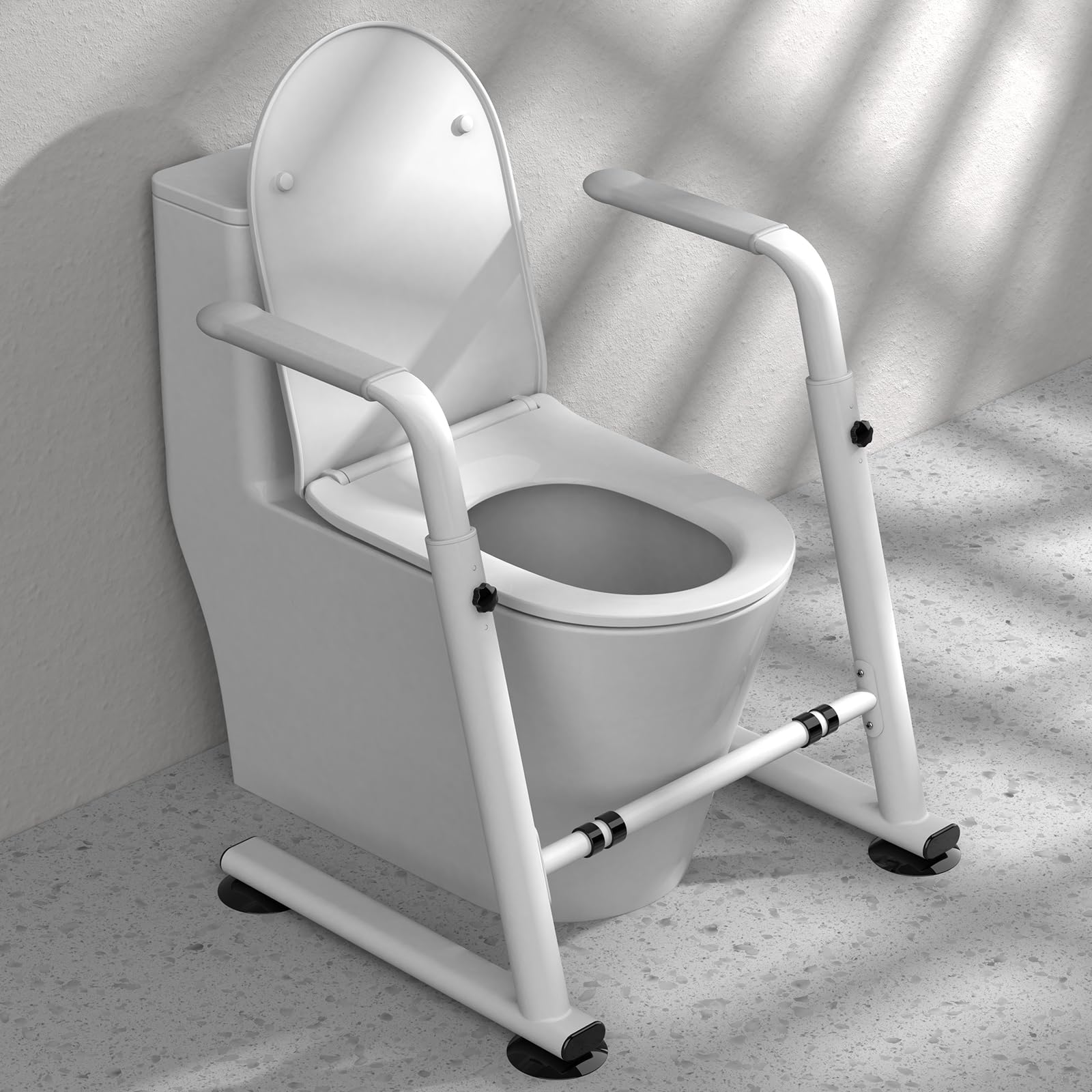 Supporto per WC Regolabile in Altezza – Telaio di Sicurezza con Braccioli per Anziani/disabili, Senza fori e Salvaspazio