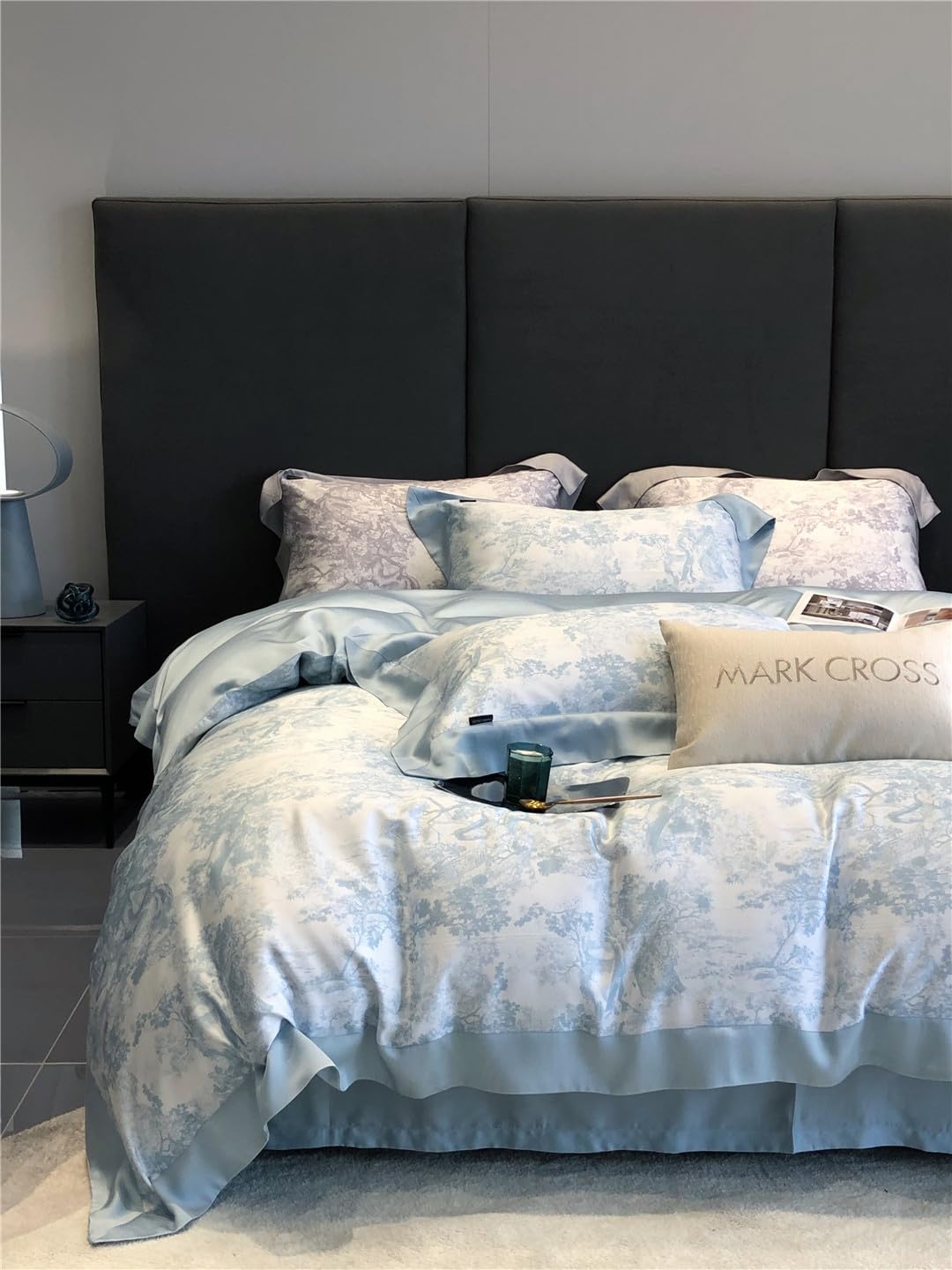 Parure de lit motif papillon en pur coton australien bleu ciel, douceur absolue