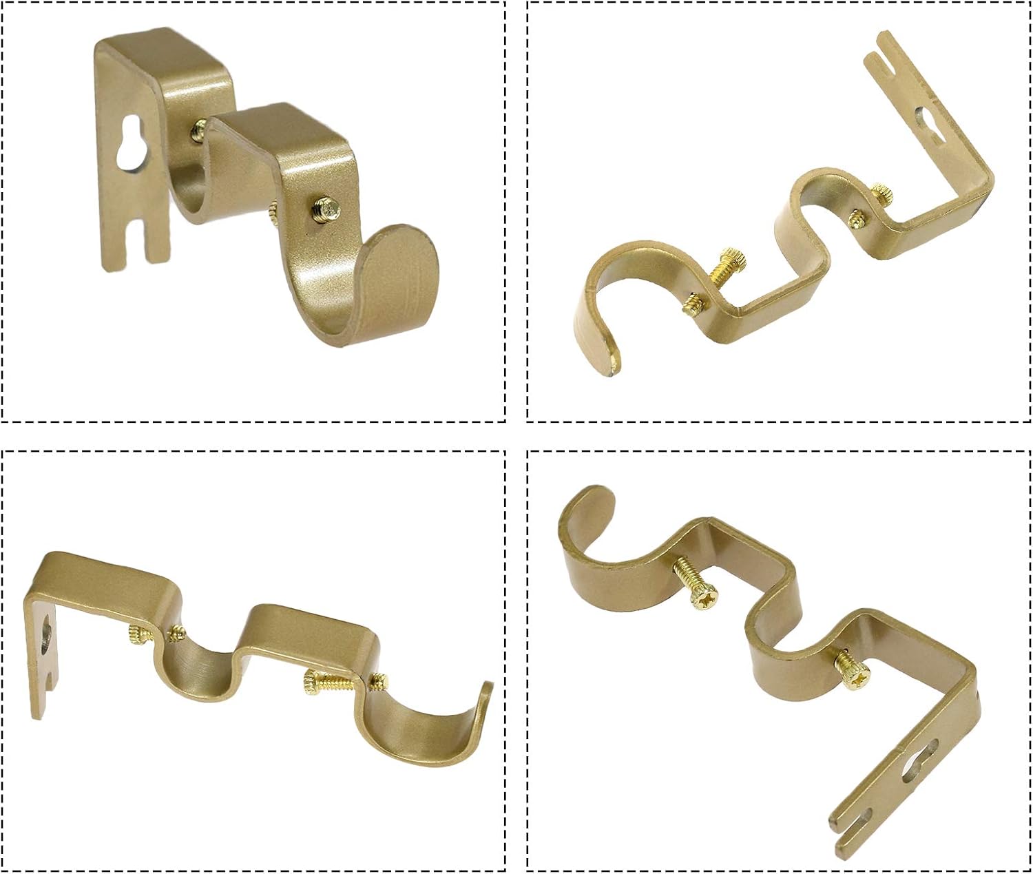 3PCS Gold Curtain Rod Bracket, Heavy Duty Double Curtain Rod Hanging Brackets Wall Mount, Drapery Rod Bracket, Adjustable Curtain Rod Holders for Window, Home Curtain Rods (Gold)