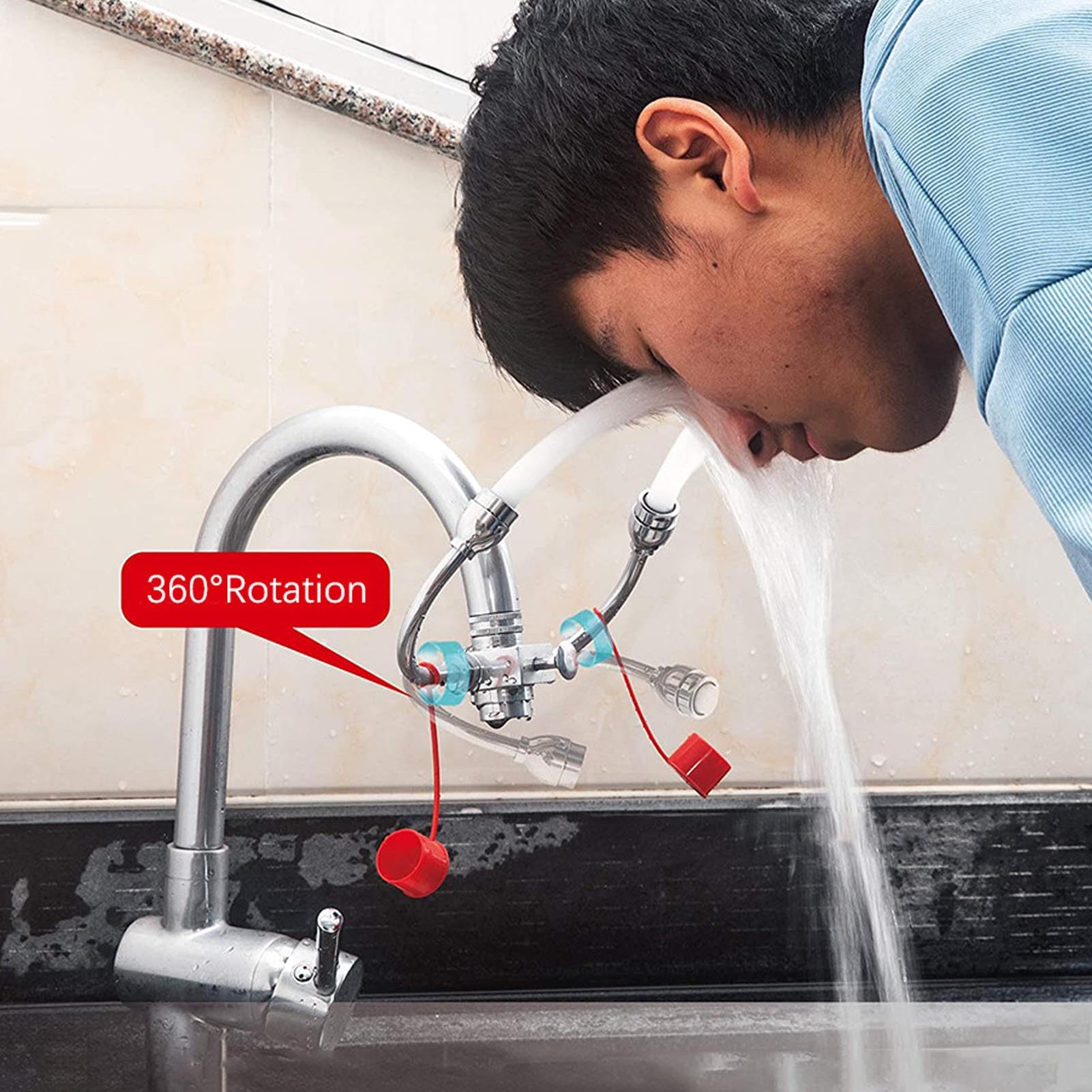 Wasserhahn Montierte Augenwäschestation mit Abdeckung, Erste -Hilfe -Augenwaschstation Sink -Ansatz, Augenwascheinheit mit 3 Adaptern und Kontinuierlicher Fluss für Labor