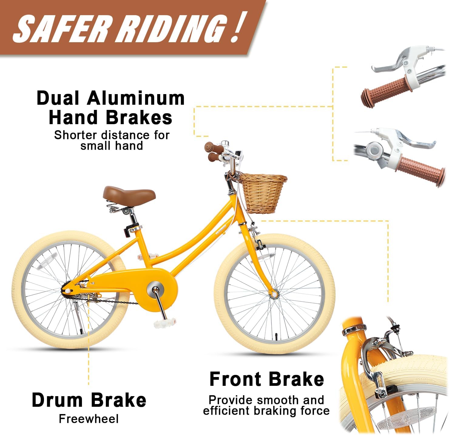 petimini vintage kids bike for girls, 12–20 inch classic bicycle with wicker basket & bell, high tensile steel frame, training wheels (12–18”), 85% pre-assembled, retro bike for outdoor riding mango 20 inch with kickstand & dual hand brakes