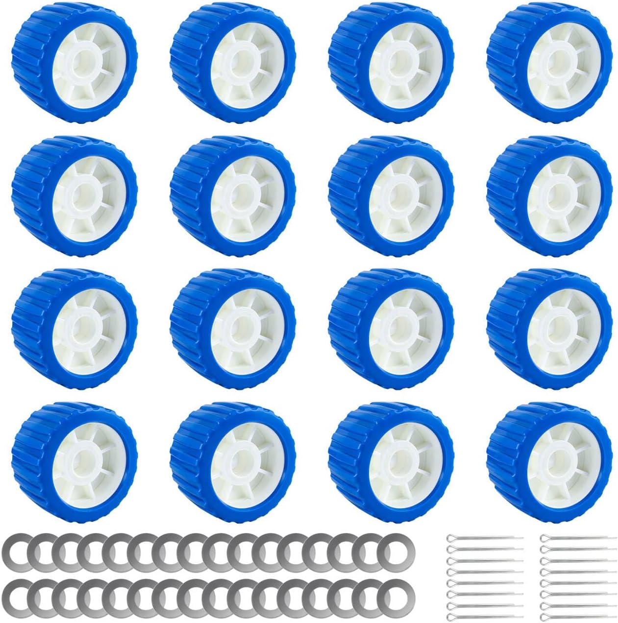 ORLANG 3" Width x 5" OD Heavy Duty Boat Trailer Ribbed Wobble Rollers, Boat Trailer Roller,Boat Wobble Roller,Marine Ribbed Wobble Roller Kit with Washers and pins (Blue/Black/Yellow)
