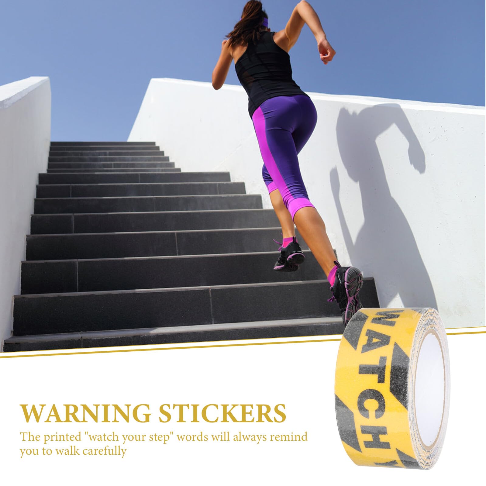 KOMBIUDA 2 Rollen Rutschfestes Warnband mit Watch Your Step aufdruck Stark Haftendes Anti rutsch klebeband für Treppen Böden und Rampen Abriebfestes Sicherheitsband mit Auffälliger