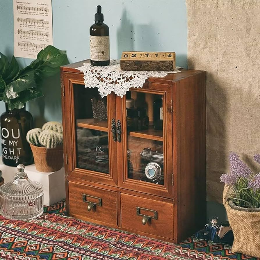 Amazon.co.jp: デスク上置棚 レトロ風 デスク収納 木製