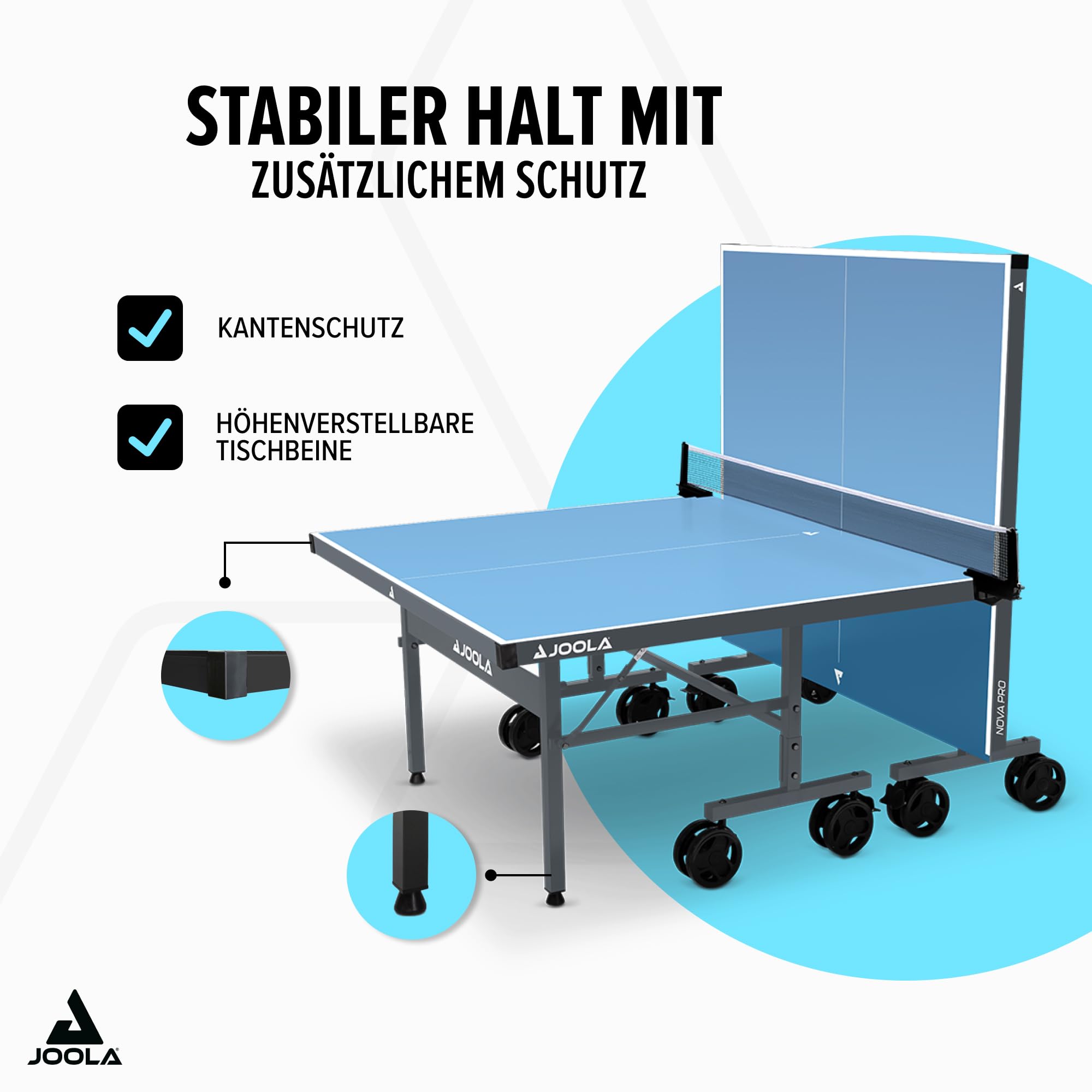 JOOLA Tischtennisplatte Nova – Outdoor Tischtennisplatte wetterfest klappbar mit Netz & Höhenverstellung