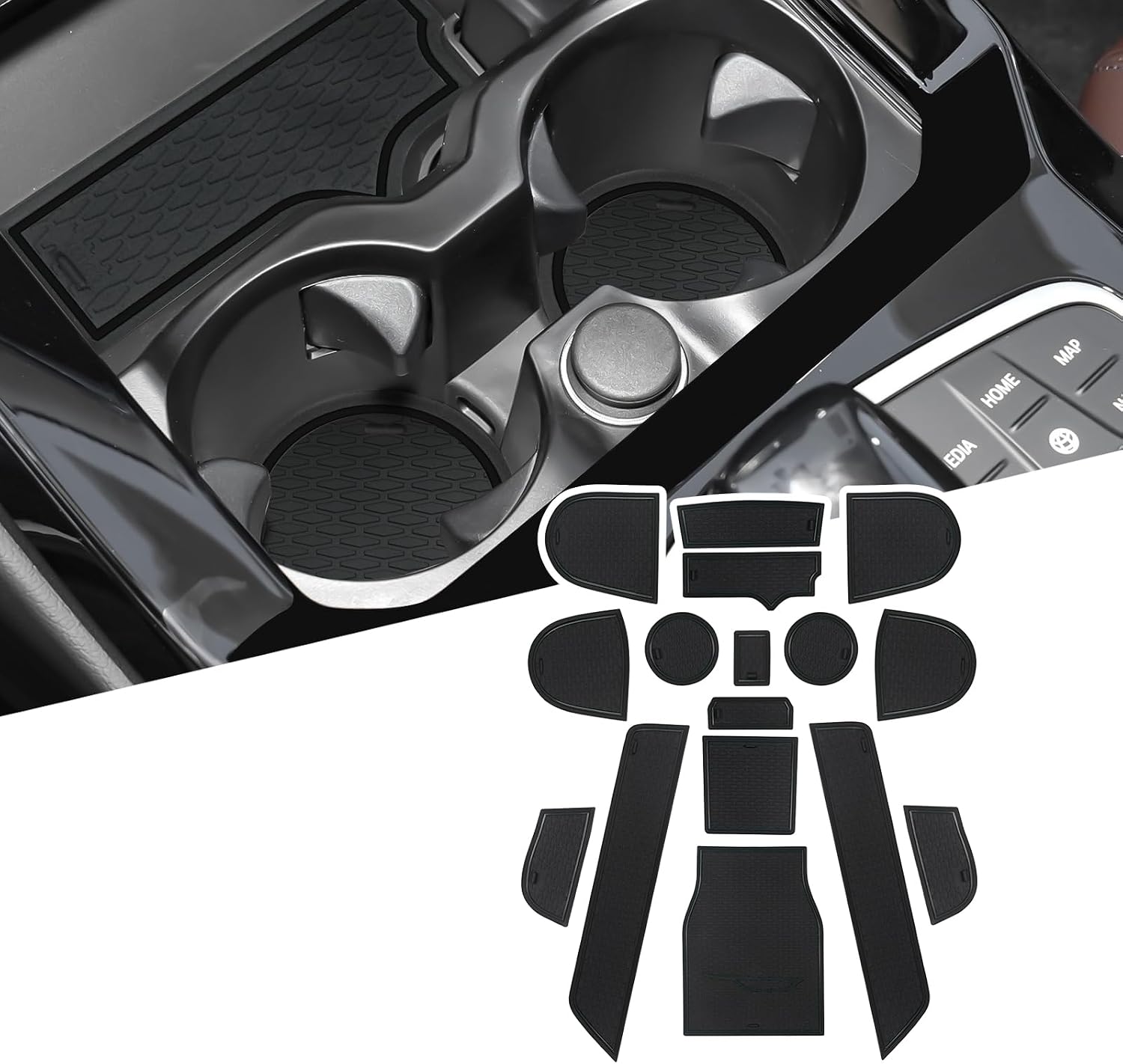 BMW X3/X4 Center Console Liners - 16PCS Non-Slip Mats - Black