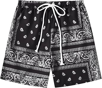 Boys Paisley Shorts Boho Drawsring Waist Casual Gym Beach Bandana Summer Bandana Shorts with Pockets