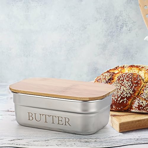 Miniatura 8 de BSTKEY Mantequillera con tapa para encimera, recipiente de acero inoxidable para mantequilla con sellado de silicona, soporte para mantequilla para