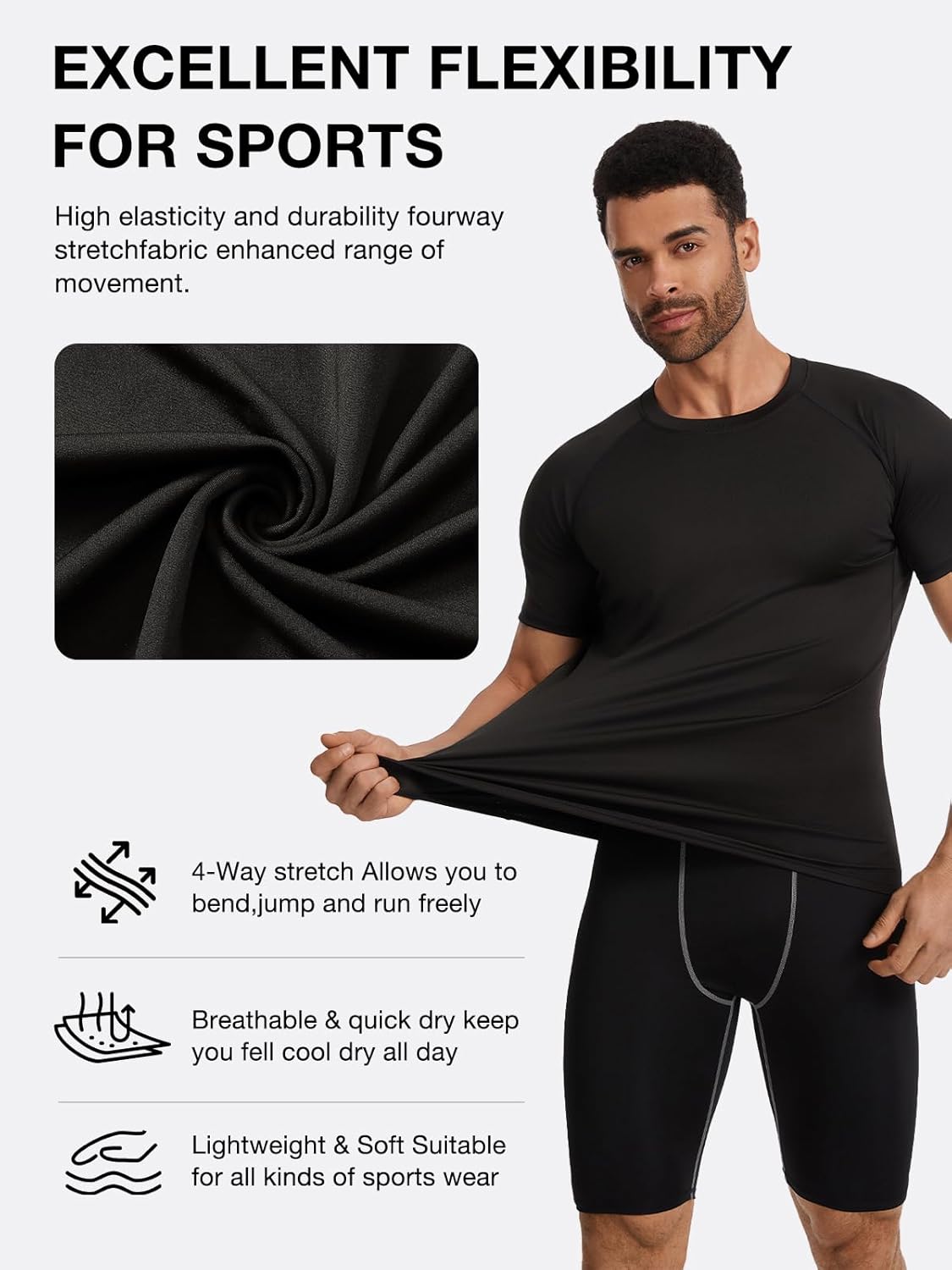5 Pack Men's Compression Shirts Short Sleeve Cool-Dry Athletic T Shirts Gym Workout Base Layer Undershirts Top