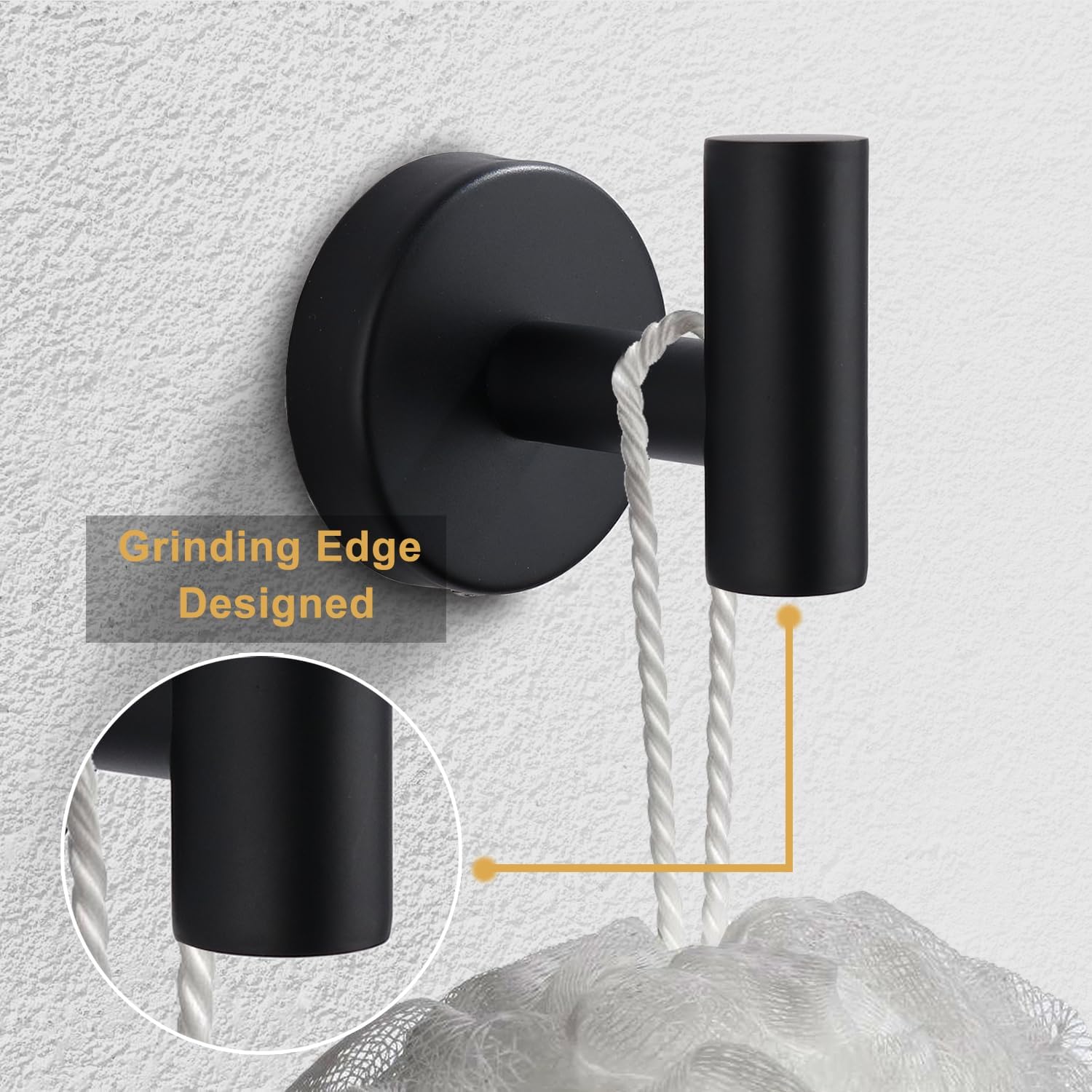 Bntuk Towel Hook for Bathroom, Screw-Mount Heavy Duty Wall Hooks, Stainless Steel Coat Robe Clothes Hook for Bathroom Kitchen Garage Hotel, 2 Packs Wall Mount Towel Holder, Matte Black image 5