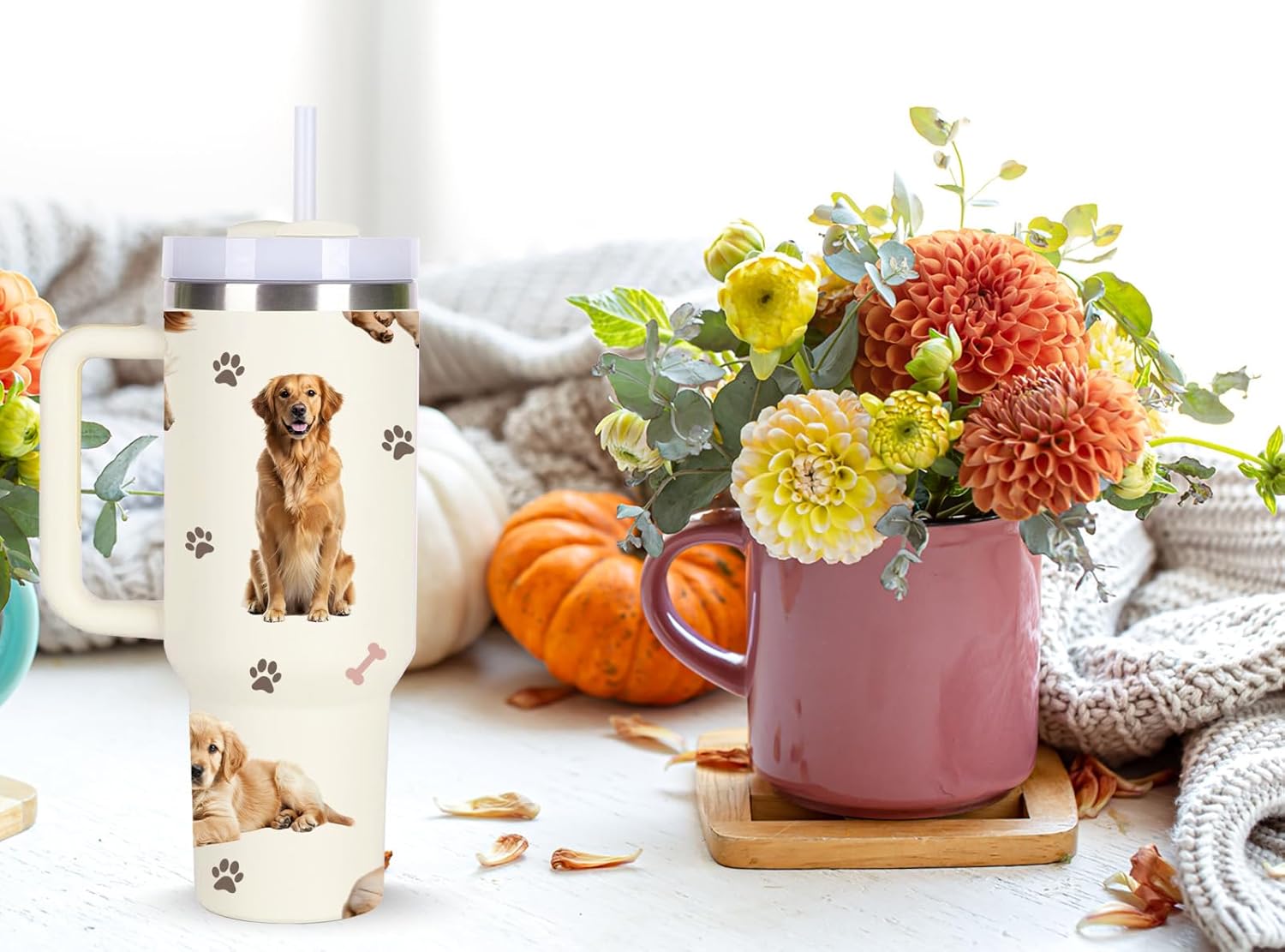 momocici Golden Retriever Tumblers.40oz Dog Tumbler with Handle Gifts for Women.40 oz Dog Lover Cup Gift.Birthday Christmas Dog Cups Tumbler Gifts for Golden Retriever Lover. - Image 6