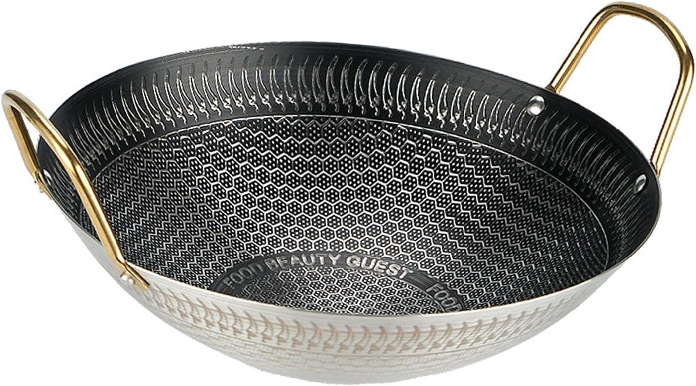 F Fityle Kadhai Kadai Indian Kadai Stovetop Seafood Pot Wok Cooking Pot Dry Pot Stir Fry Pan for Food Vegetables Steaming Frying Meat, Diameter 22cm