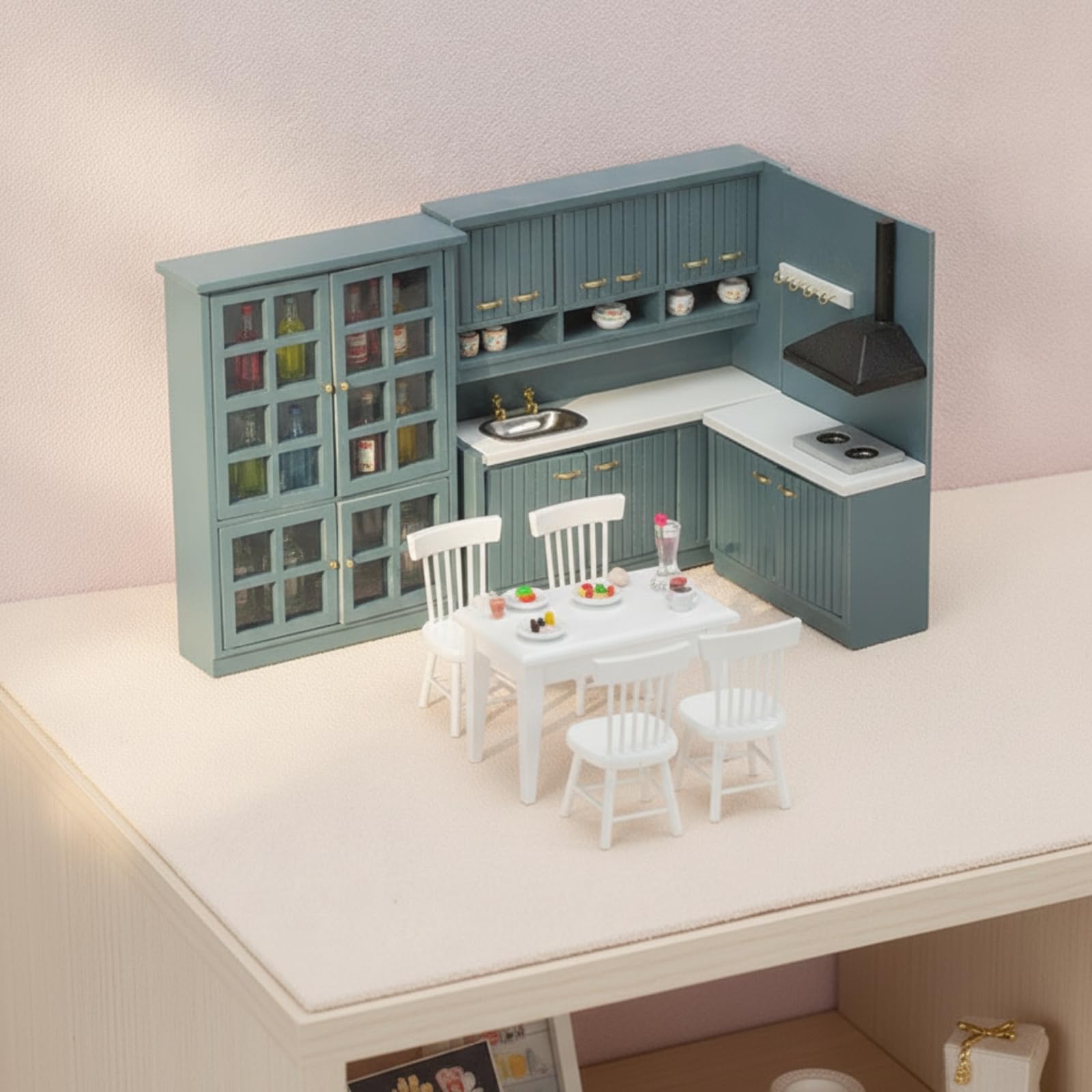 Mobili da Cucina in Miniatura Realistico Set di Mobili da Cucina Decorativo Set Pranzo in Miniatura per Collezionisti, Bambini, Casa delle Bambole, Bianco