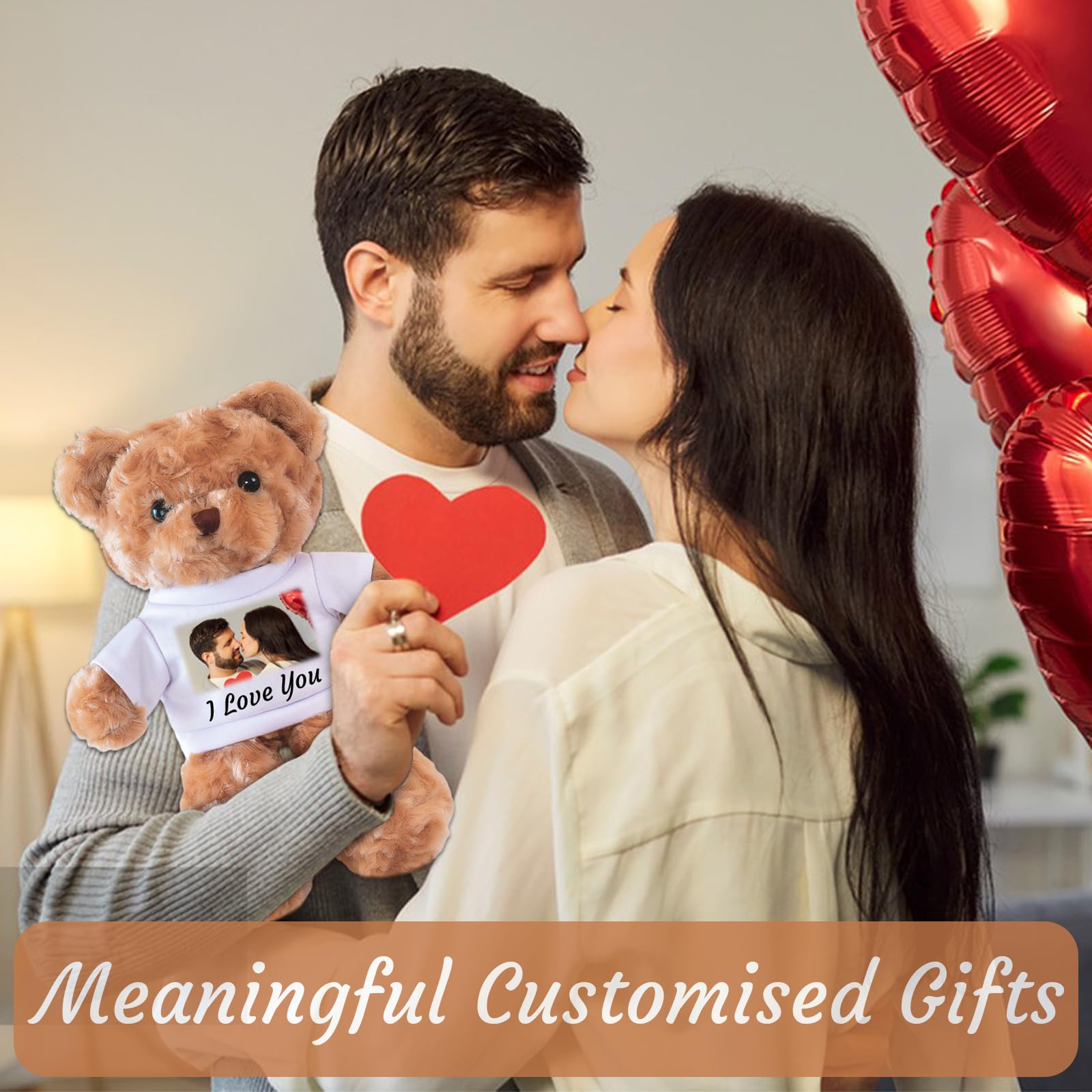 Orsacchiotto Personalizzato con T-Shirt, Peluche Personalizzato con Foto e Testo, Regalo per Fidanzata, Fidanzato, San Valentino, Compleanno, Natale