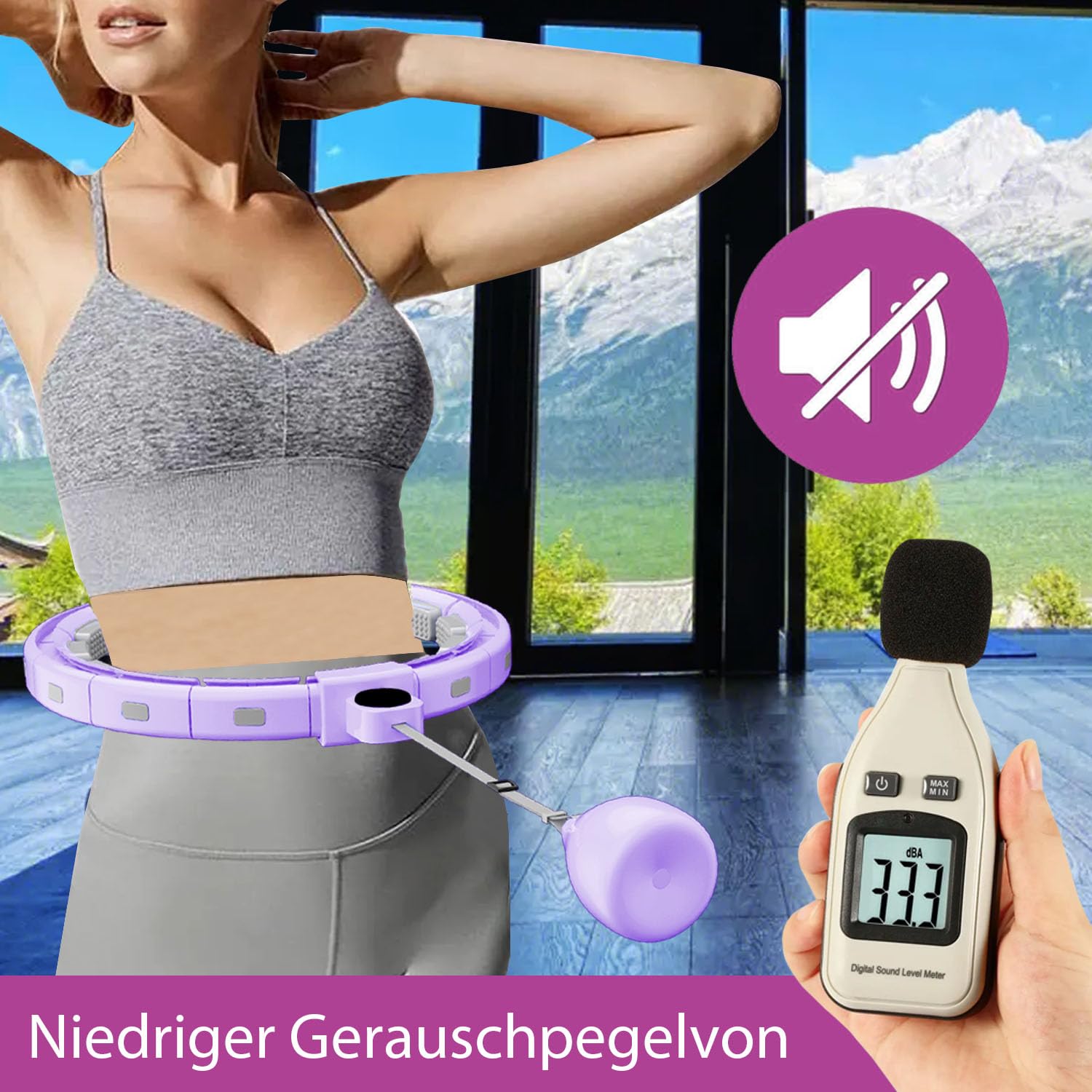 Hula Hoop Reifen Erwachsene, Hula Hoop mit Gewicht Kugel, Hoola Hoop zum Abnehmen, Hula Hoop Leise XXL 128CM, Hullahub Reifen, 18 Knoten, Einstellbar und Abnehmbar, Fitness Hula Hoop Reifen