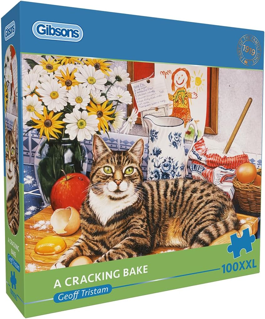 Gibsons A Cracking Bake 100XXL Piece Jigsaw Puzzle Kitchen Cat | Nostalgic Jigsaw Puzzle Extra Large Piece Sustainable Premium 100% Recycled Board Great Gift for Adults Gibsons Games