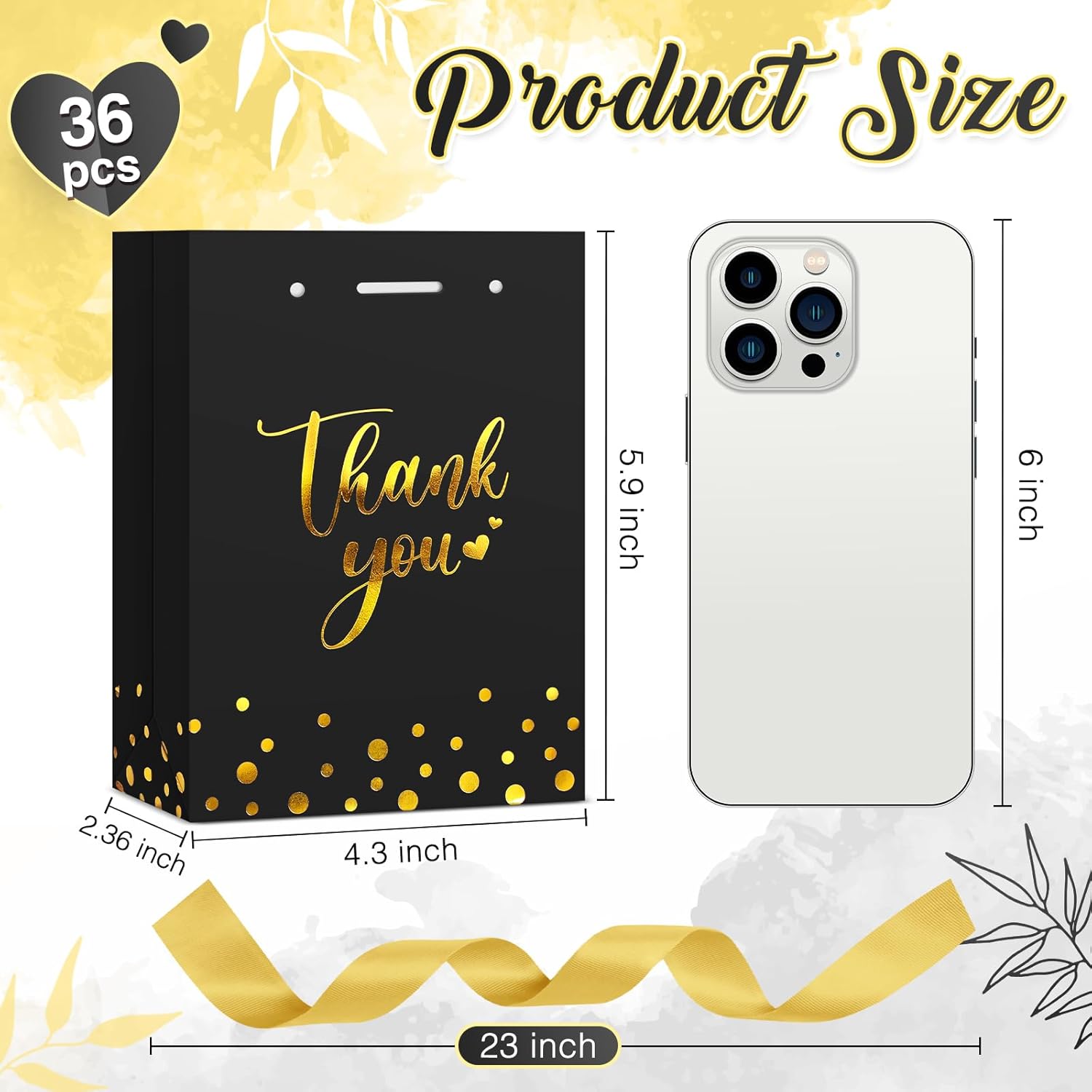 Kolldenn 36 Pack Small Thank You Gift Bags with Handles 5.9 x 4.3 x 2.4 Inches Christmas Party Favor Bags with Bow Ribbon Candy Goodie Gift Bag Bulk for Xmas Wedding Birthday Bridal Shower(Black) - Image 2