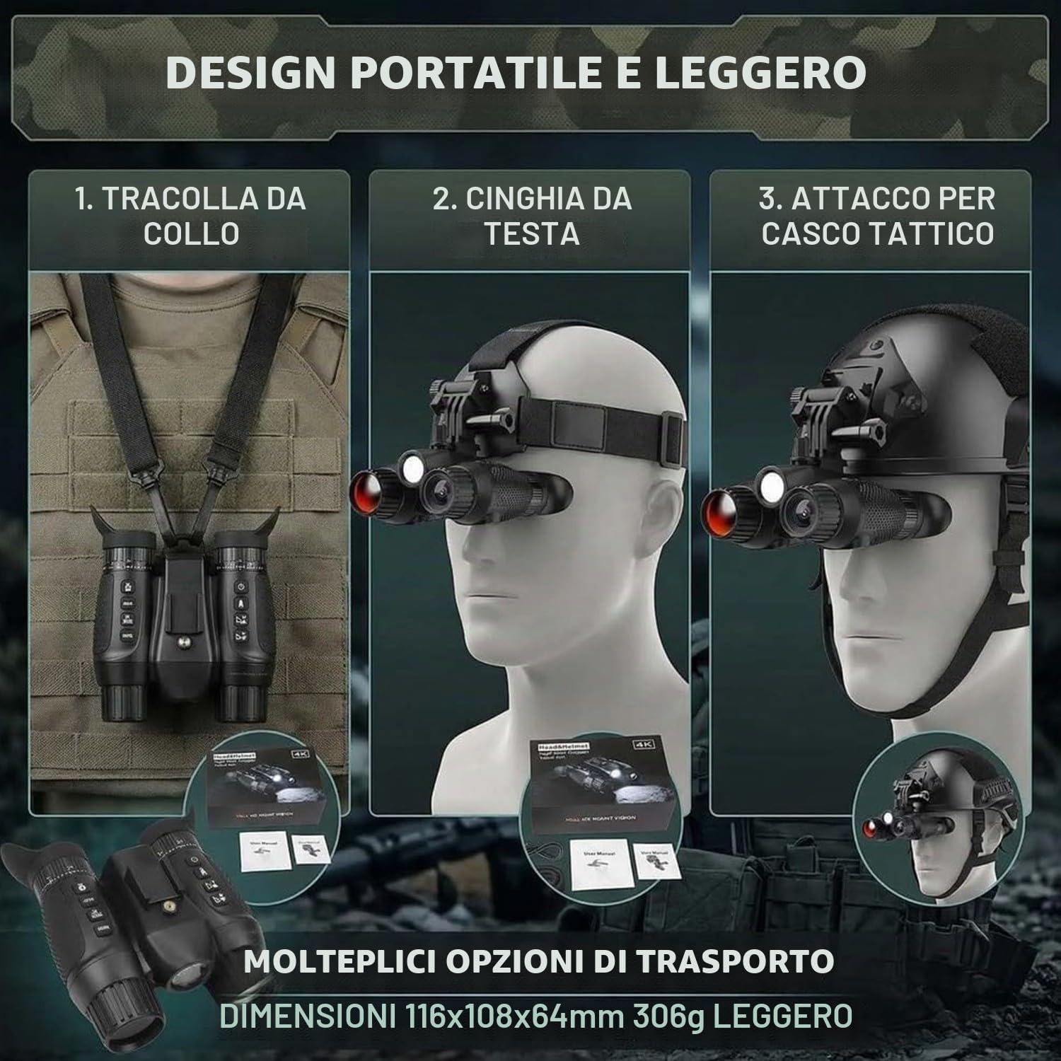 Binocolo Visione Notturna con Effetto Visione 3D Zoom Digitale 8X Digitale Infrarossi Raggio Visivo di 1640ft Visore Notturno Vivavoce NGV per Casco per Adulti Campeggio Caccia 32G Scheda