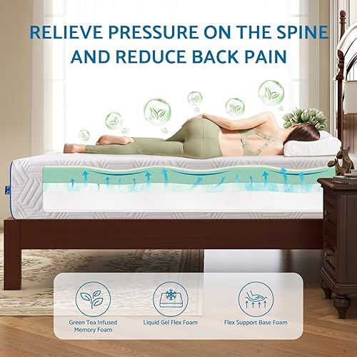Miniatura 4 de LIFERECORD Colchón individual de espuma viscoelástica de gel de 8 pulgadas para una cama de sueño fresca en una caja, alivio de presión, colchones
