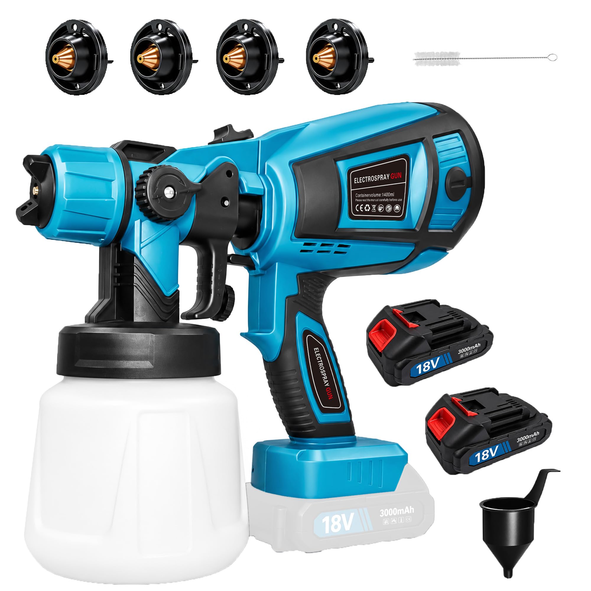 Fence Paint Sprayer,Compatible with Makita,1400mL Handheld HVLP Paint Sprayer with Brushless Motor for Home Furniture Deck Ceiling Cabinets Fence Door(2x3.0Ah Battery)