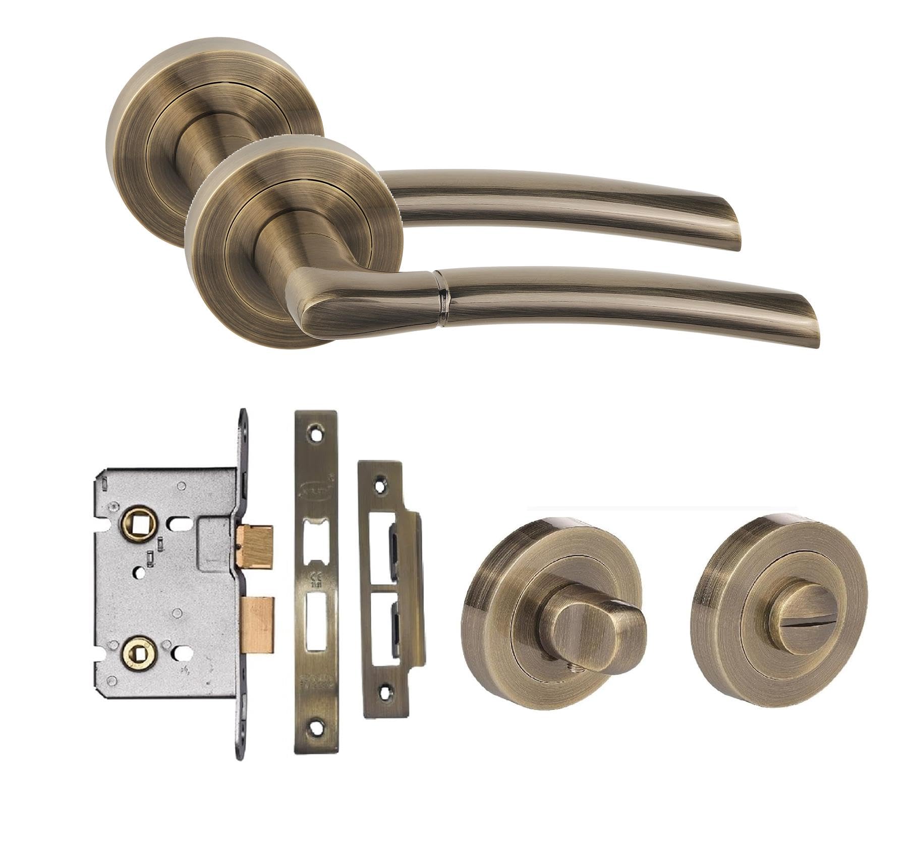 Golden Grace Indiana Antique Brass Bathroom Door Handle Pair with Mortise Lock