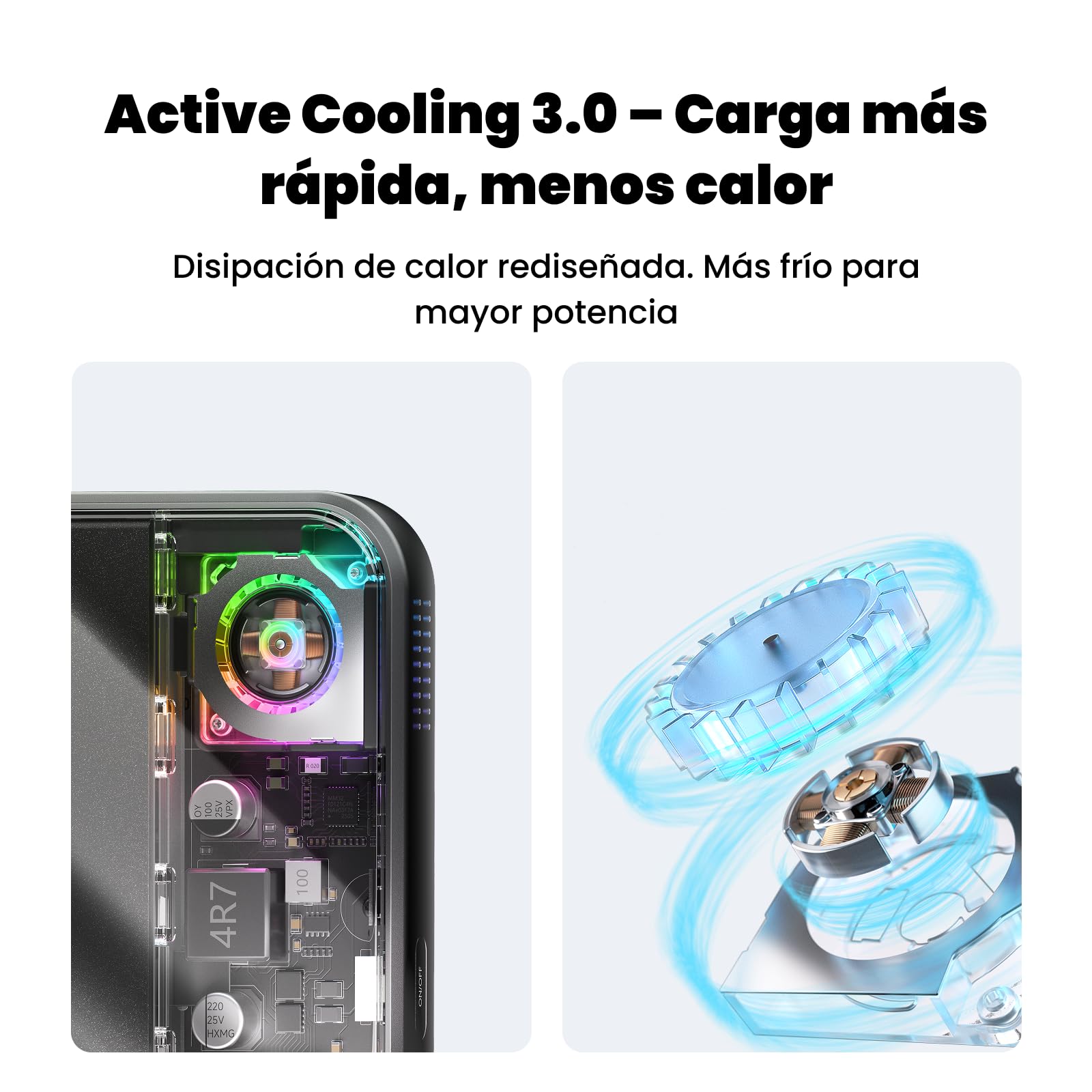 sharge ICEMAG 3 Power Bank Inalámbrico Magnético 10000mAh, Qi2.2 25W Cargador Portátil 10000mAh con Active Cooling 3.0, Carga Rápida USB-C 35W, Transparente RGB (WH-EU)
