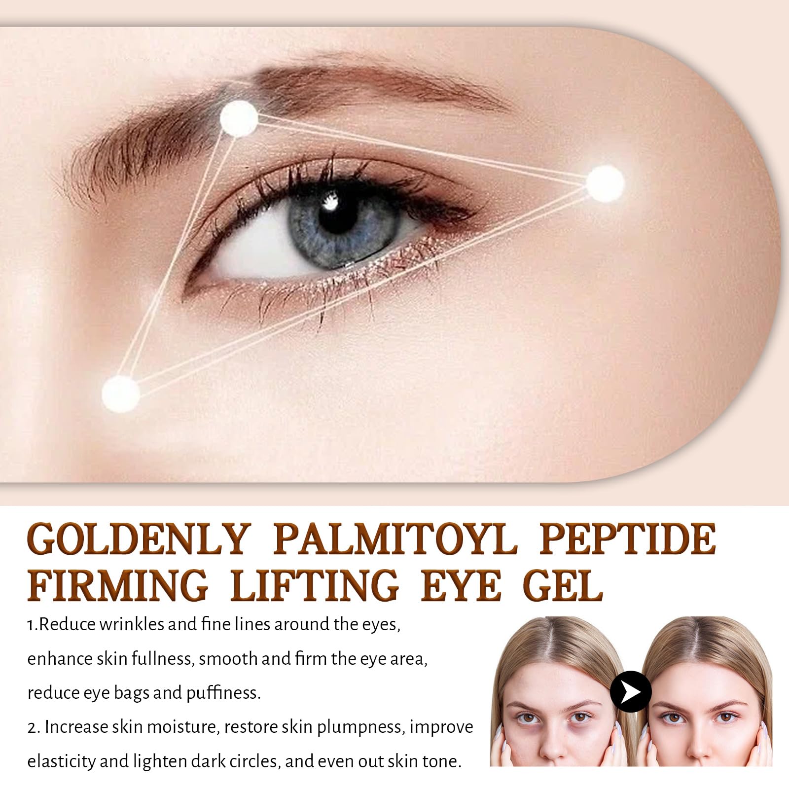 Kofeinowy krem pod oczy, krem pod oczy przeciwko zmarszczkom i cieniom pod oczami, serum przeciw starzeniu się oczu z piłką do masażu 360°, pielęgnacja oczu, redukuje worki pod oczami i drobne