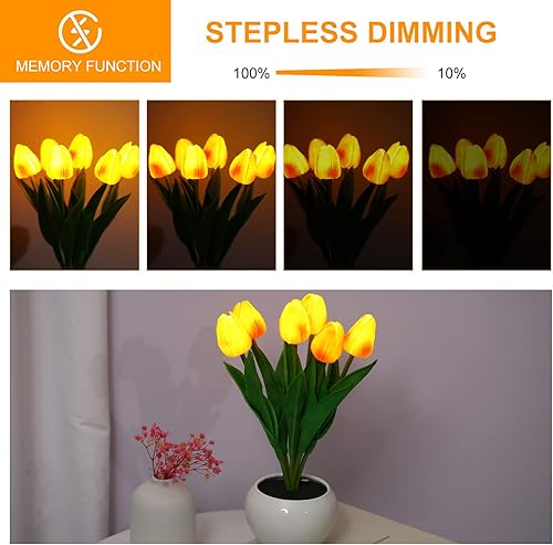 Miniatura 2 de Neoglint Lámpara de tulipán decorativa para interiores, lámpara de mesa para maceta, luz nocturna ambiental, regalo de planta en maceta (naranja, 6