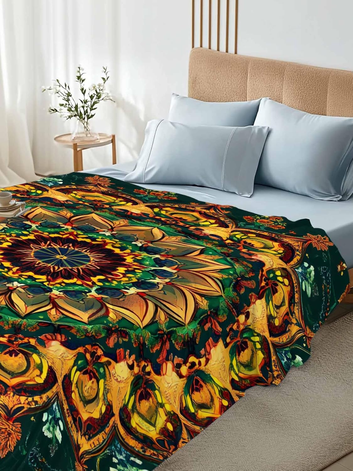 Top Sheet Full Bedding Flat Sheet Only, Bohemian American Indian Flower Pattern Microfiber Bed Sheets Soft Breathable Bedding Flat Sheets, Retro Abstract Hotel Luxury Top Sheets