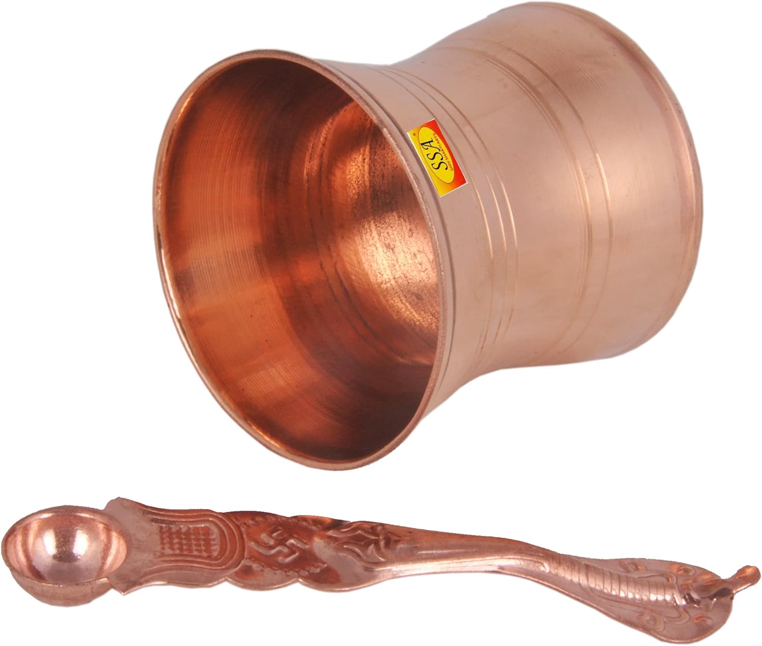 Shiv Shakti Arts® Pure Copper Puja Patra | Punch Patra | Jal Patra with Achmani Spoon Set for Poojan Purpose. (Big)