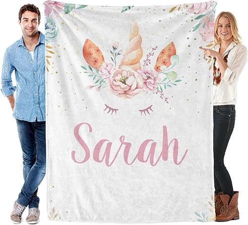ColorAce Mantas personalizadas de unicornio con nombre, manta de bebé personalizada para niñas, regalos para niña, manta personalizada con nombre,