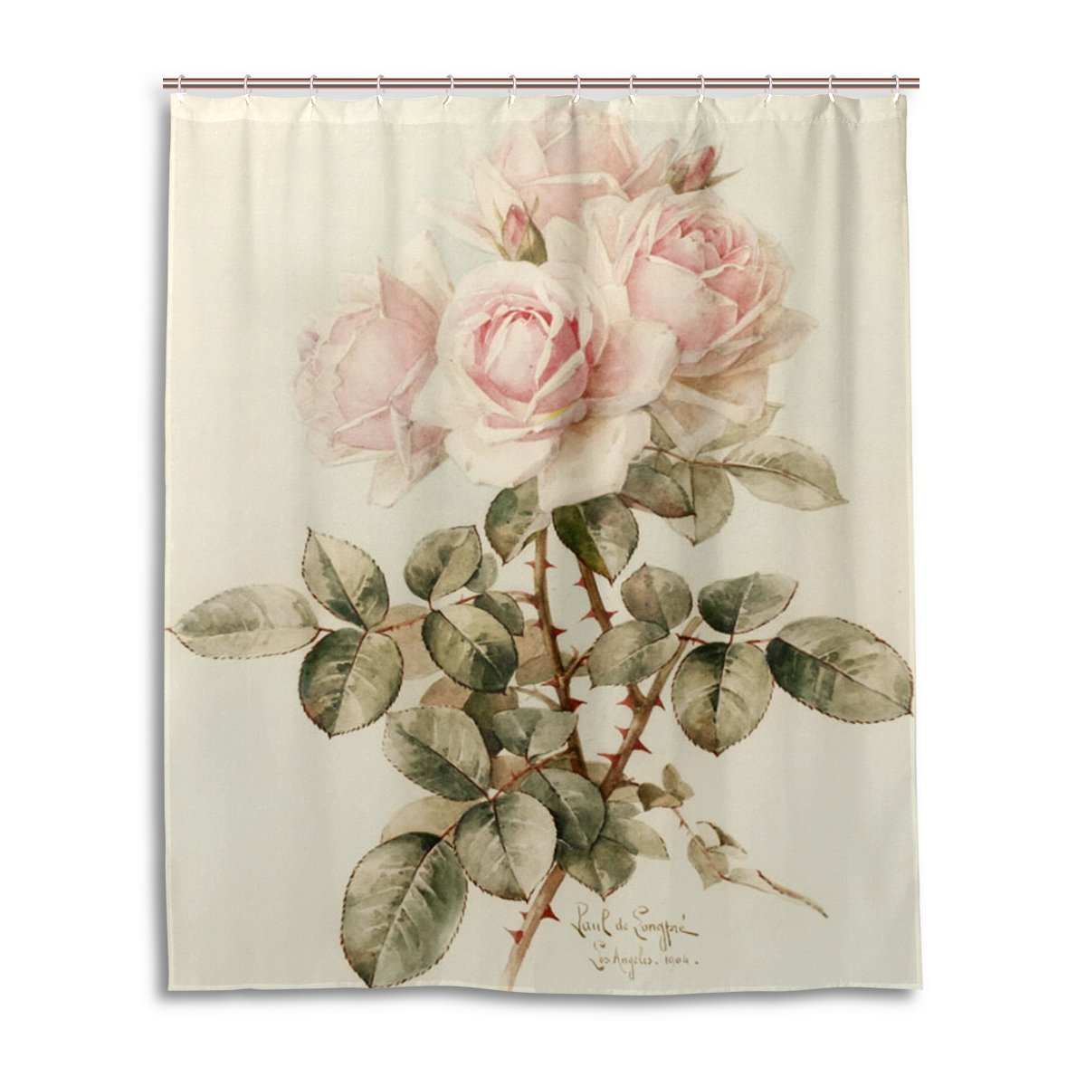 Tenda Da Doccia Shabby Chic Con Motivi Floreali Rosa Vintage - 90x180 Cm, In Poliestere Impermeabile, Per Un Bagno Elegante