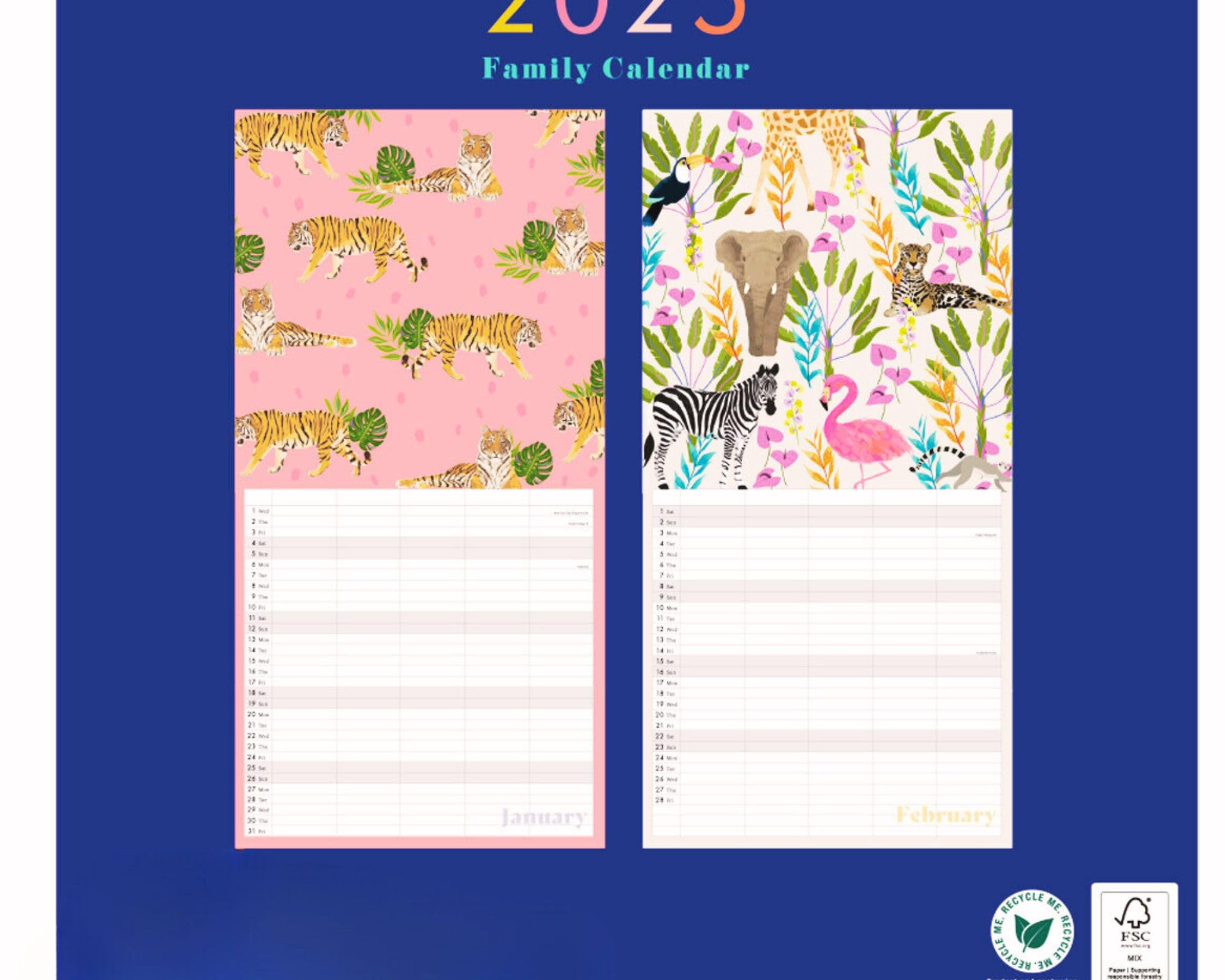 2026 Family Organiser Month to View Calendar Wall Hanging Planner with Five Columns for organising Family Bright Coloured 2 Styles - Image 2