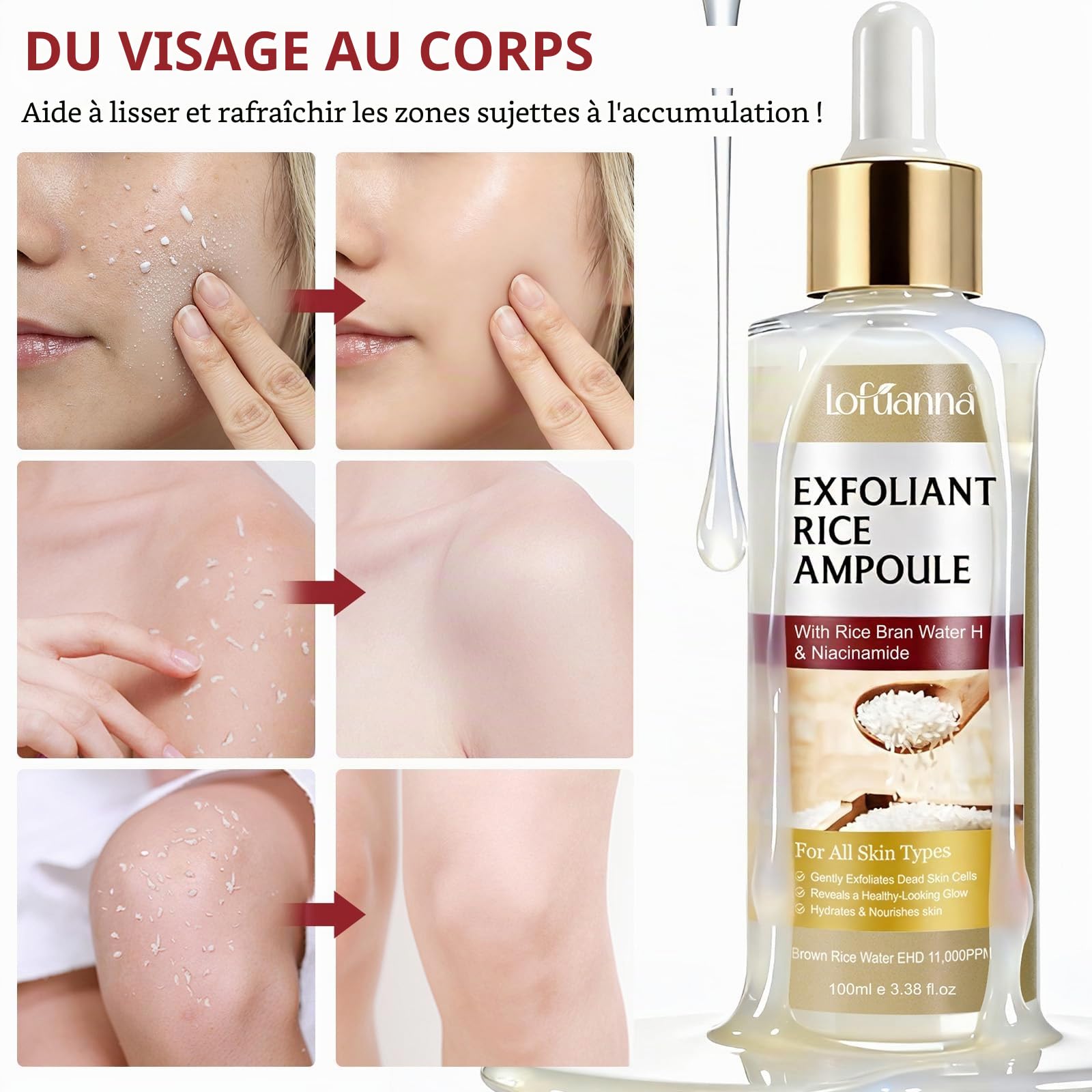 Sérum Exfoliant Coréen au Riz 100ml – Gommage Visage Doux, Élimine Peaux Mortes & Points Noirs, Réduit les Pores, Hydratant & Éclaircissant