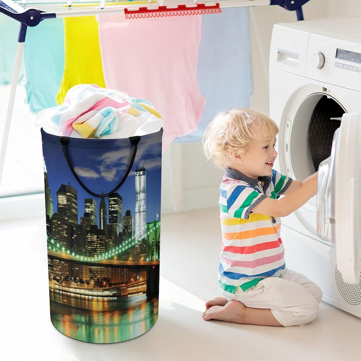 New York City Large Laundry Basket Laundry Hamper Bag Washing Bin Clothes Bag Collapsible Tall With Handles Travel Bathroom College