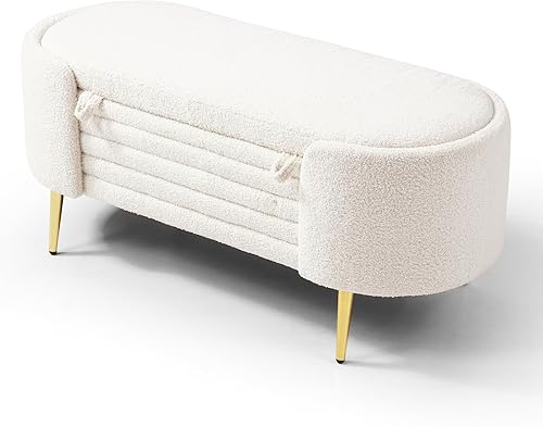 Miniatura 9 de Homtique Banco otomano moderno de almacenamiento, banco de almacenamiento tapizado de tela Sherpa de 47.6 pulgadas, banco de almacenamiento con