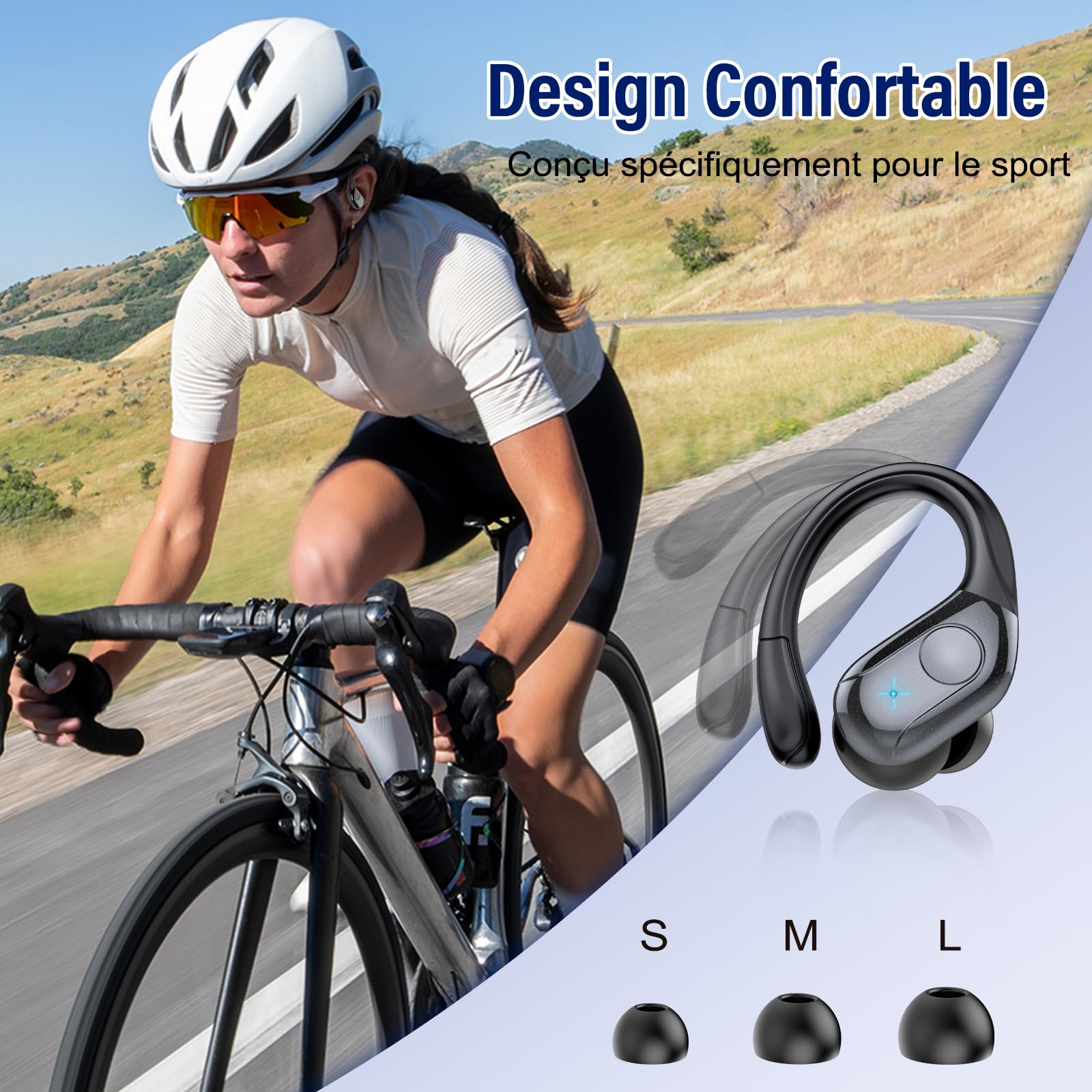 Qecnato Ecouteurs Bluetooth sans Fil, Ecouteurs Bluetooth 5.4 Stéréo avec ENC Réduction de Bruit Mic, 75H de Lecture Oreillette, IP7 Étanches Casque sans Fil pour Sport et Running, Noir