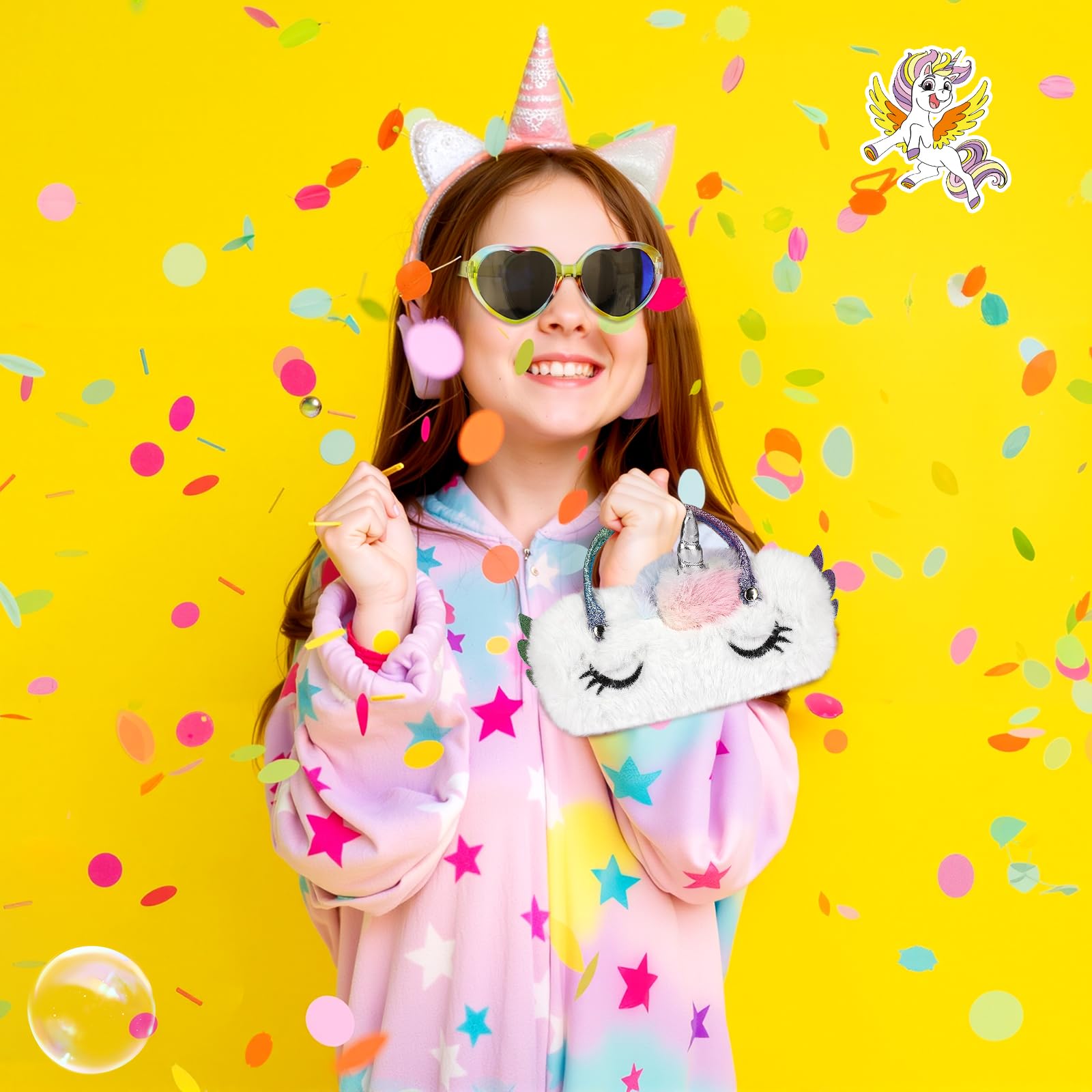 Unicornio Fundas de Gafas con Gafas de Sol para Niño, Fundas Rígidas para Gafas Gafas Fiesta Infantiles para Viajes, Playa, Accesorios de Fiesta