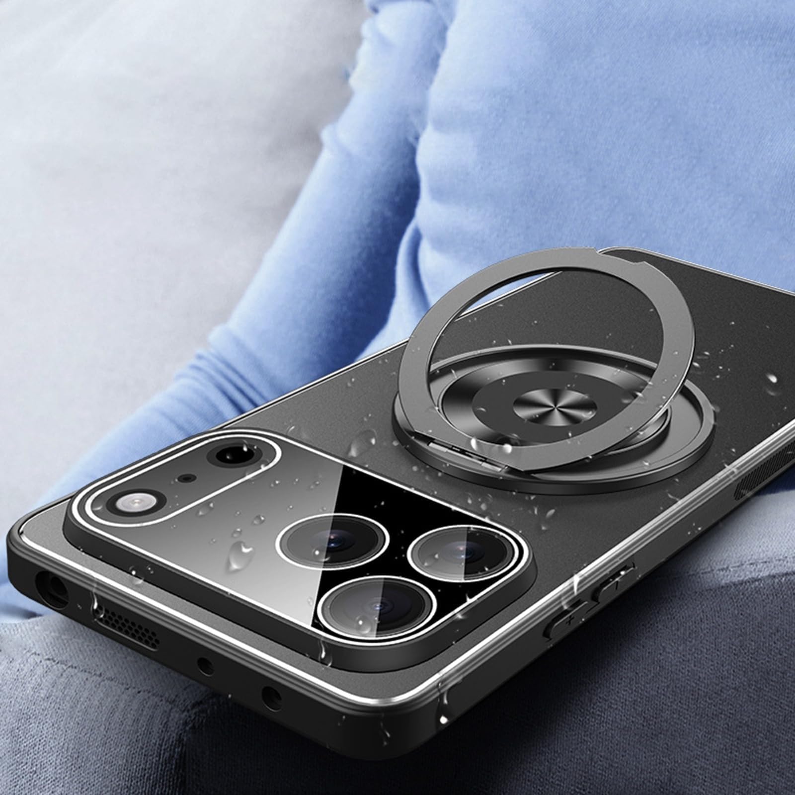 Custodia Con Supporto Ad Anello Rotante For IPhone 17/17 Air/17 Pro/17 Pro Max, Guscio Sottile For PC Antiurto Con Protezione Della Lente, Copertura Del Supporto Ad Anello A 360°(Black,17 Air)