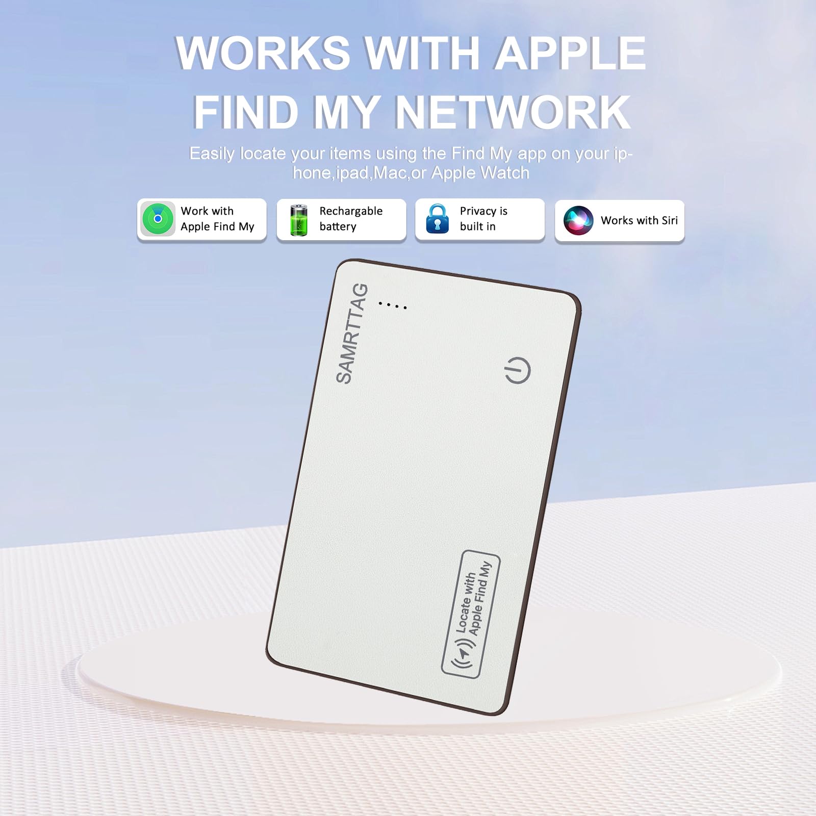 SMART CC Wallet Tracker Card Slim Bluetooth Item Locator for Apple Find My (iOS Only) Compatible Smart Wallet Air Tag Tracking for Keys Luggage Bag Rechargeable Anti-Loss Finder Accessory (White)