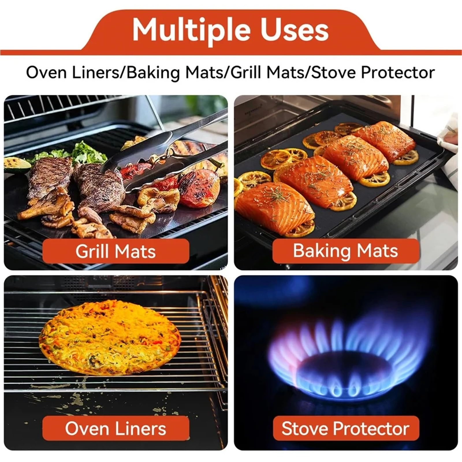 Ofenmatte Ofenmatten, Ofeneinlagen, Wiederverwendbare Backmatten, Antihaft-Schutzmatten for Partys im Freien, Küchenutensilien, hitzebeständige Grillmatten(Black6PCS,50X40cm)
