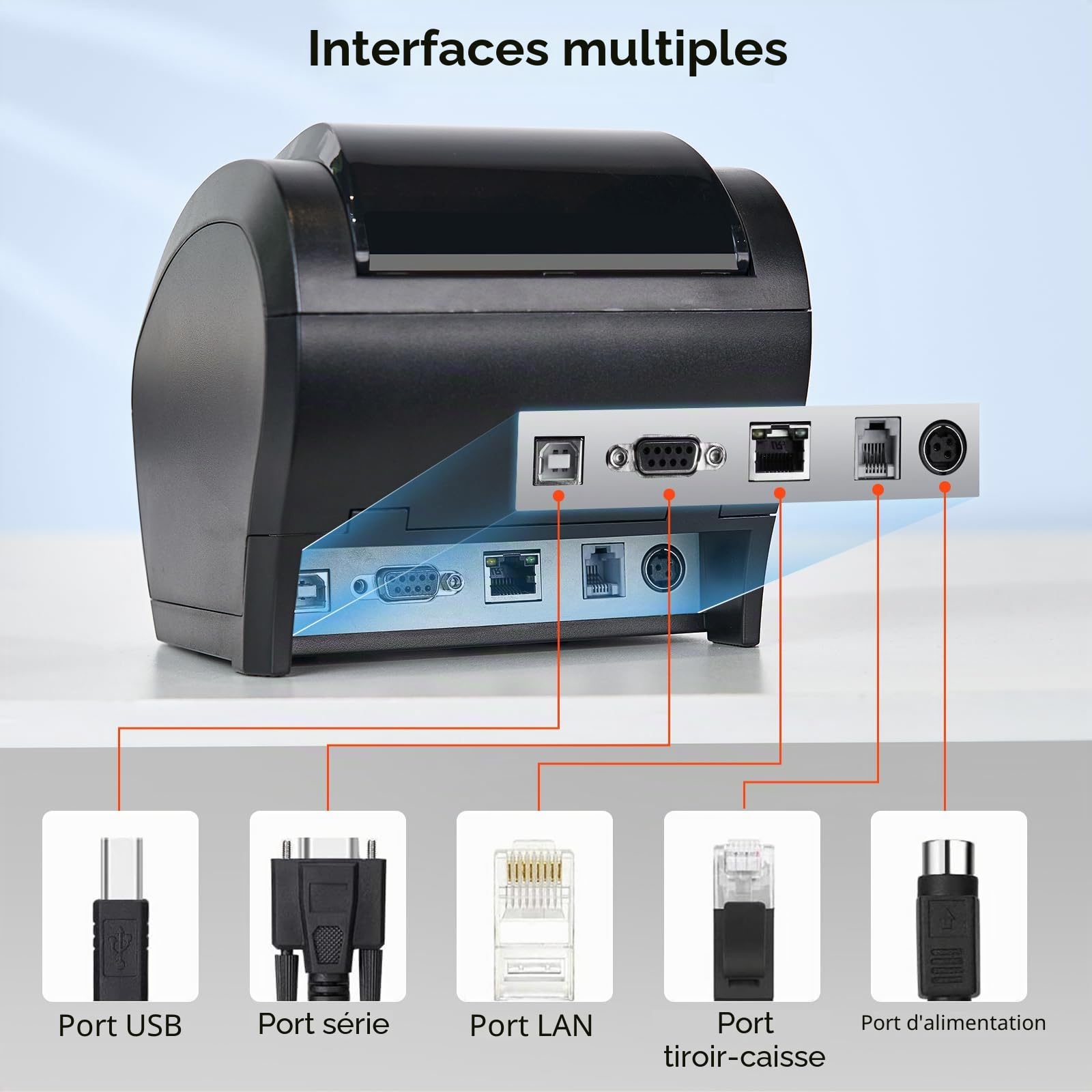 MUNBYN iOS Imprimante Thermique Bluetooth MFi 80mm USB Série Ethernet Compatible Android Windows PC Ubereats