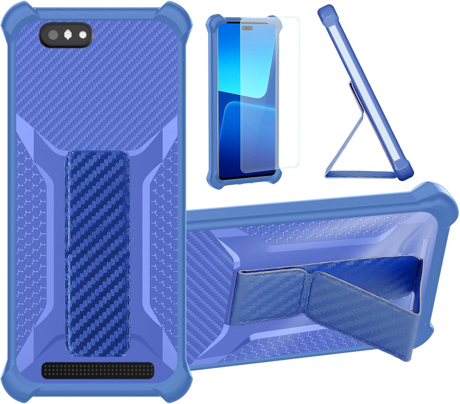 Case Compatible for PINEPHONE Pro Phone Case Stand Cover with 1* TempeBlue Glass Screen Protector Hybrid Case Folding Support Magnetic Frosted Anti-Fingerprint ZJBB-Blue
