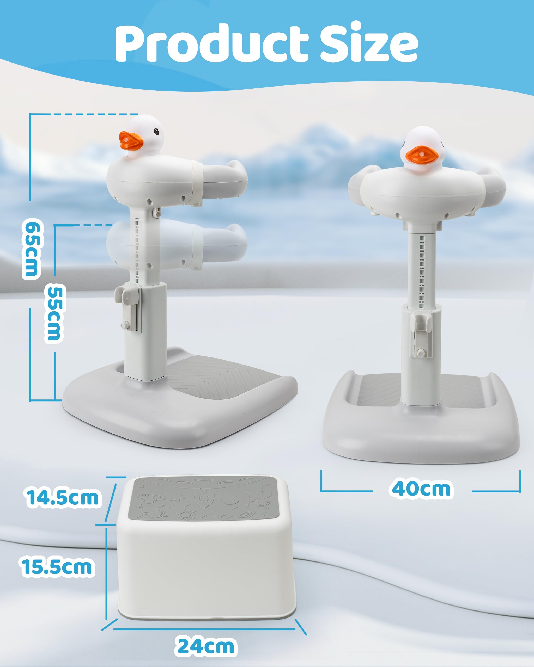 Altura ajustable para la bañera de bebé con asiento: ducha de pie con asiento para niños a partir de 6 meses – Base antideslizante y diseño de pato ayuda a la ducha infantil
