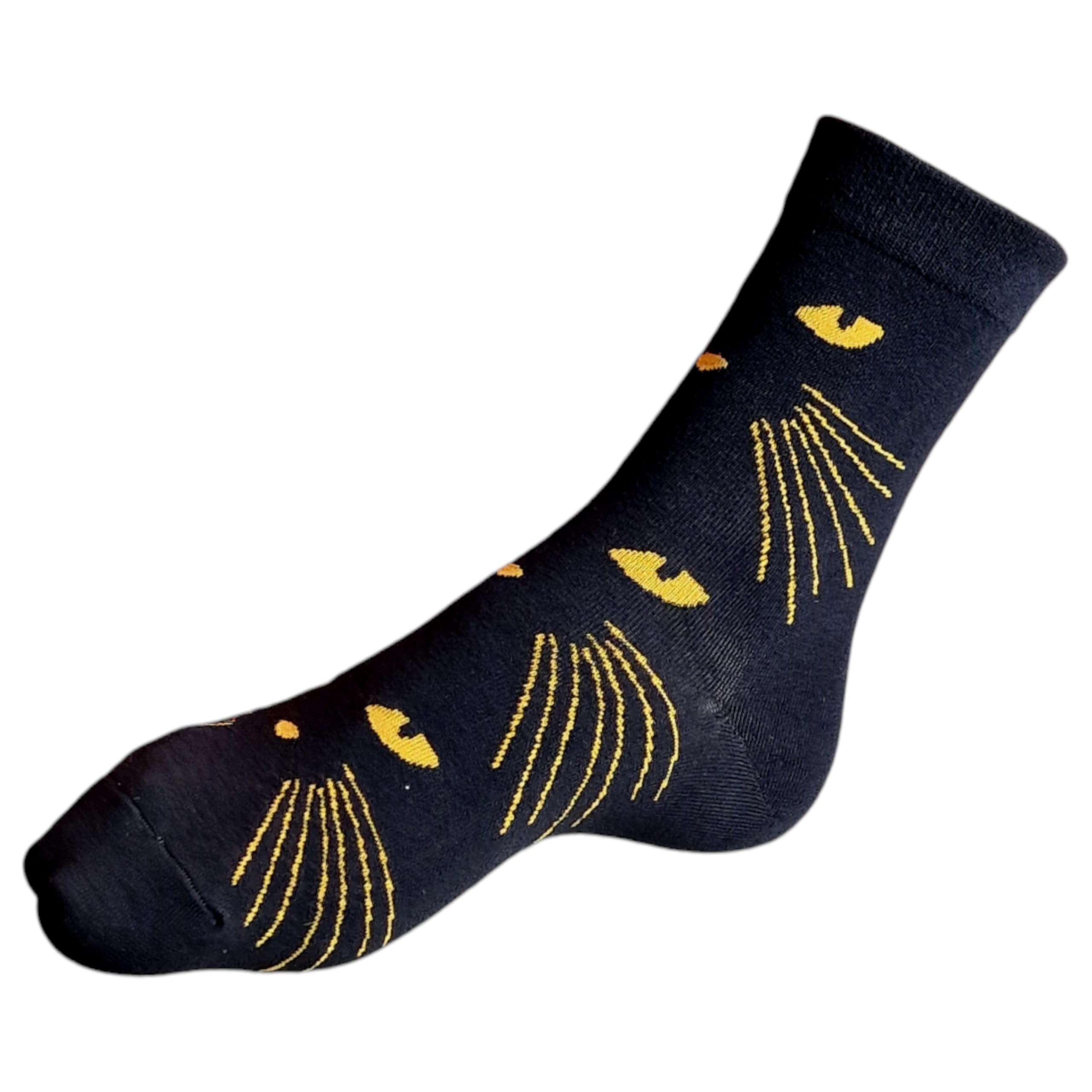 Sock Shack Women's Black Super Lucky Triple Cats Eyes Socks One Pair 4-8 Uk / 37-42 Eur / 6-10 Us