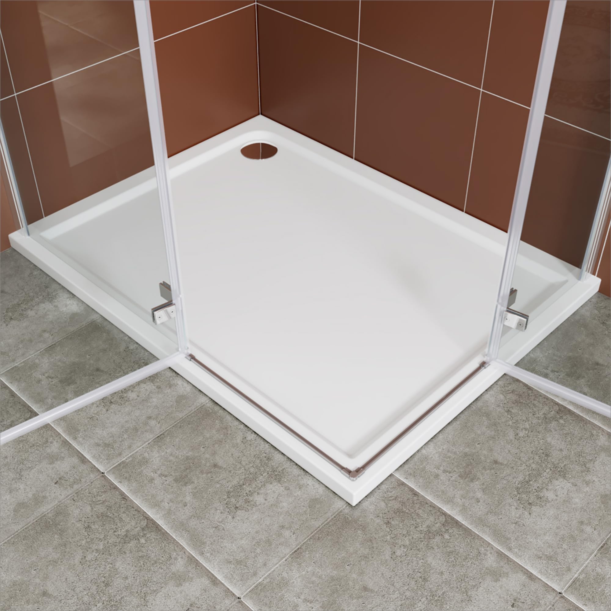 Plato de ducha 120 x 80 cm rectangular de acrílico en color blanco, plato de ducha plano, plato de ducha completo, incluye desagüe Ø 90 mm